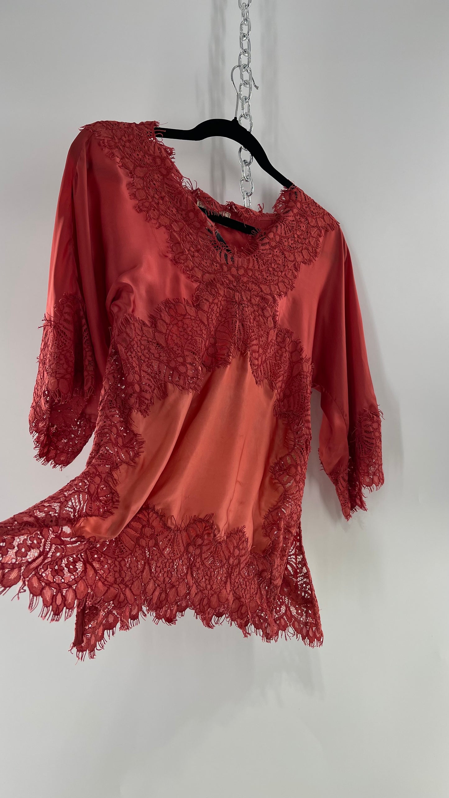Moulinette Soeurs Vetements Silky Blouse with Thick Scalloped Lace Trim (XS)