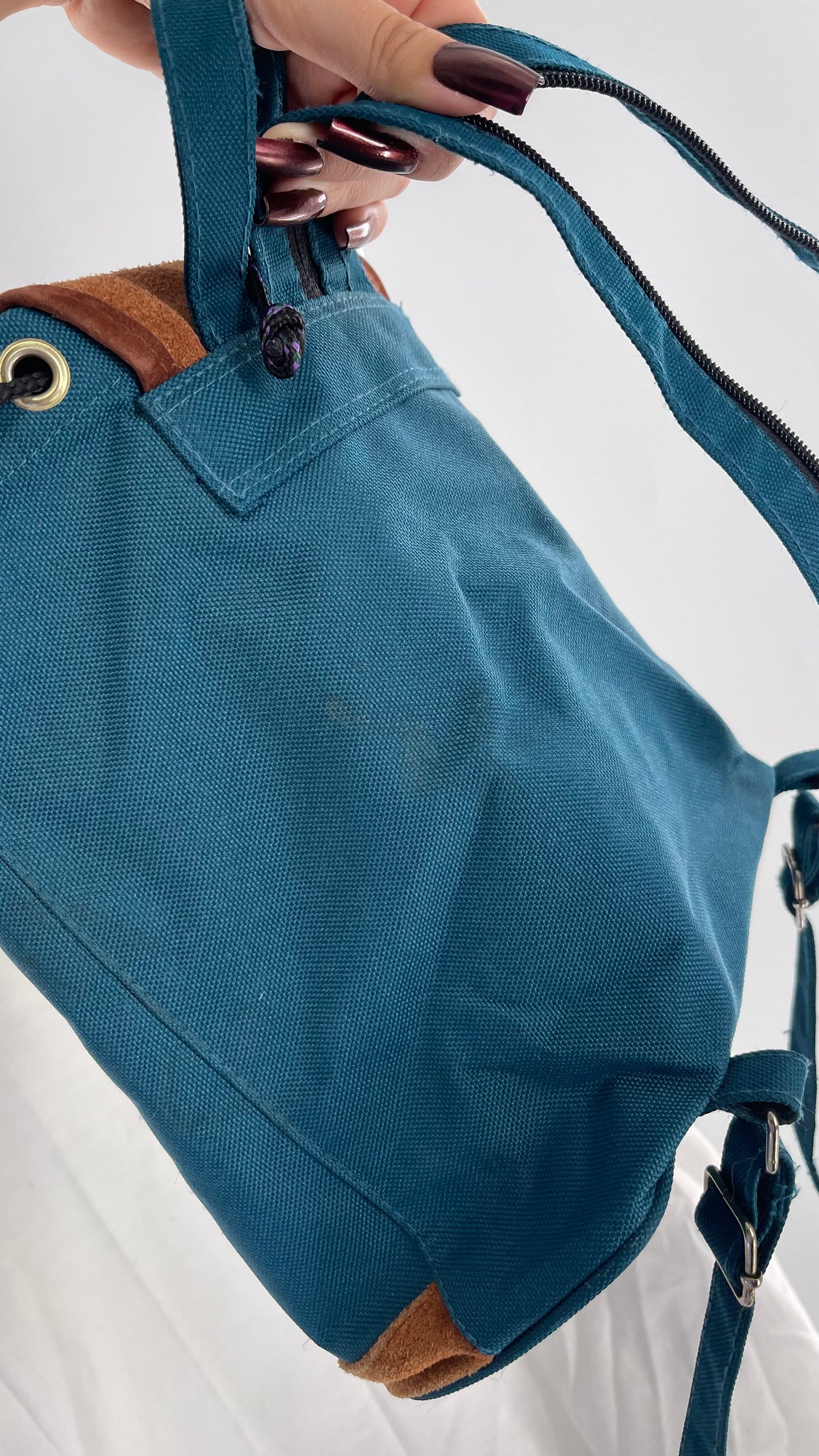 Vintage 90s Canvas Backpack with Leather Details