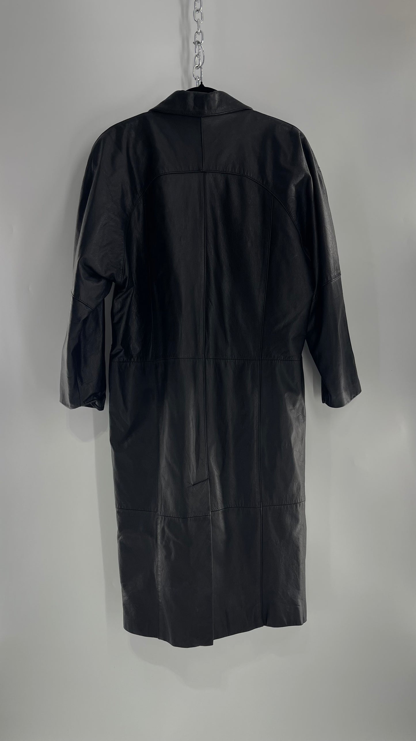 PELLE Vintage Black Leather Duster Coat (C) (Medium)