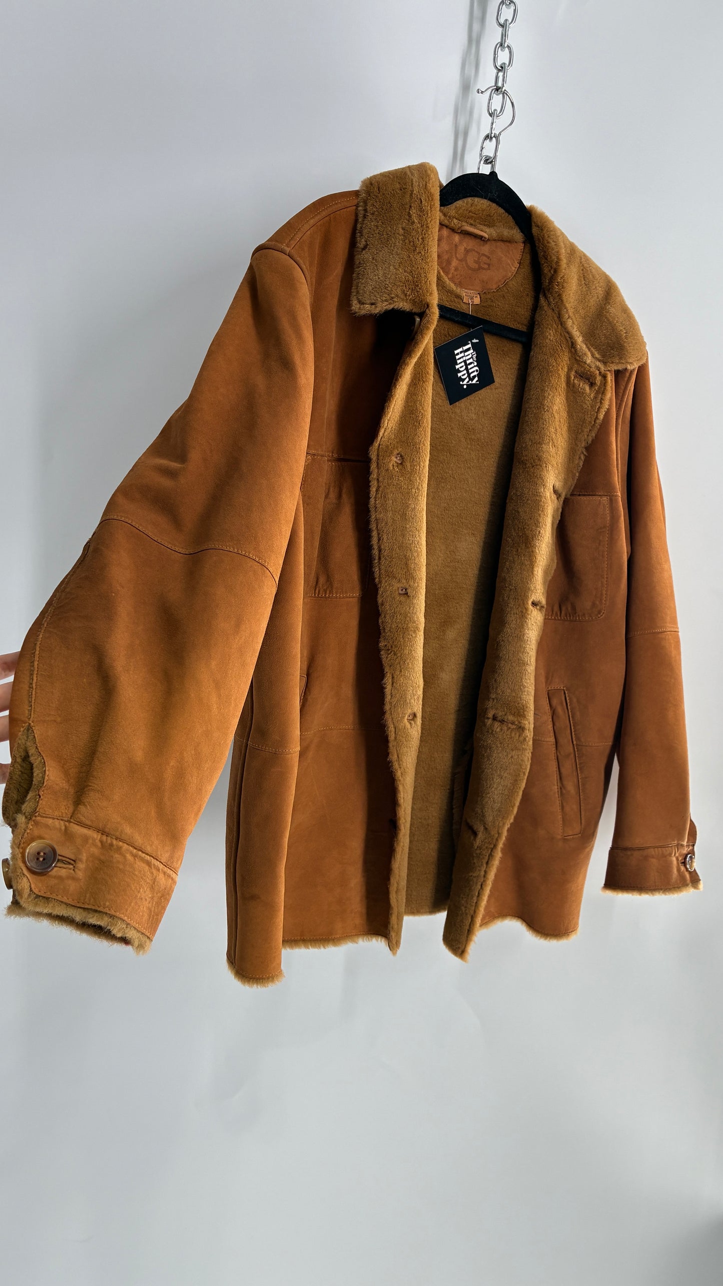 Vintage UGG Genuine Leather Button Front Fur Lined Jacket (Large)