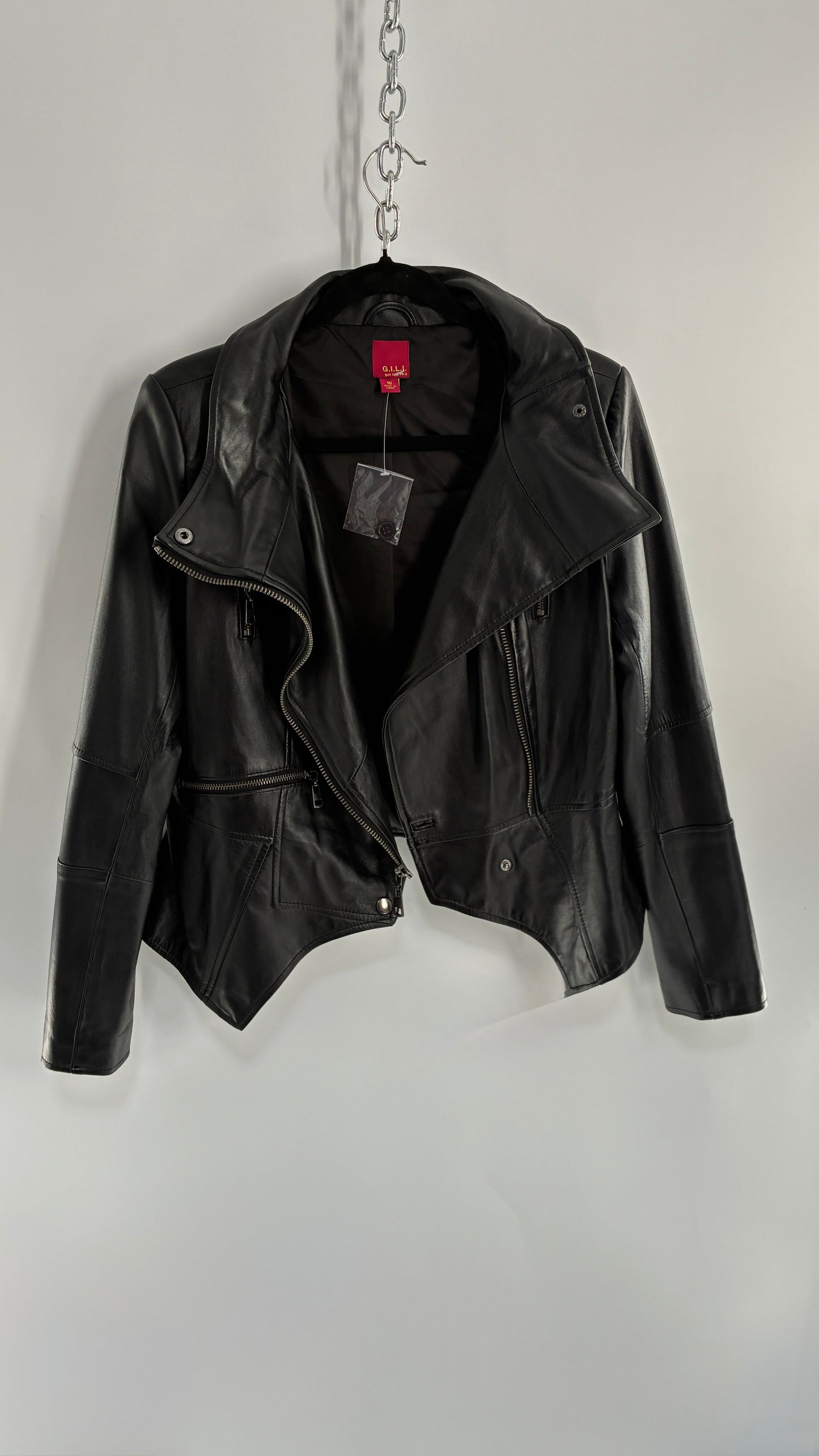 Deadstock Vintage GET IT LOVE IT Black Genuine Leather Motorcycle Style Jacket (10)