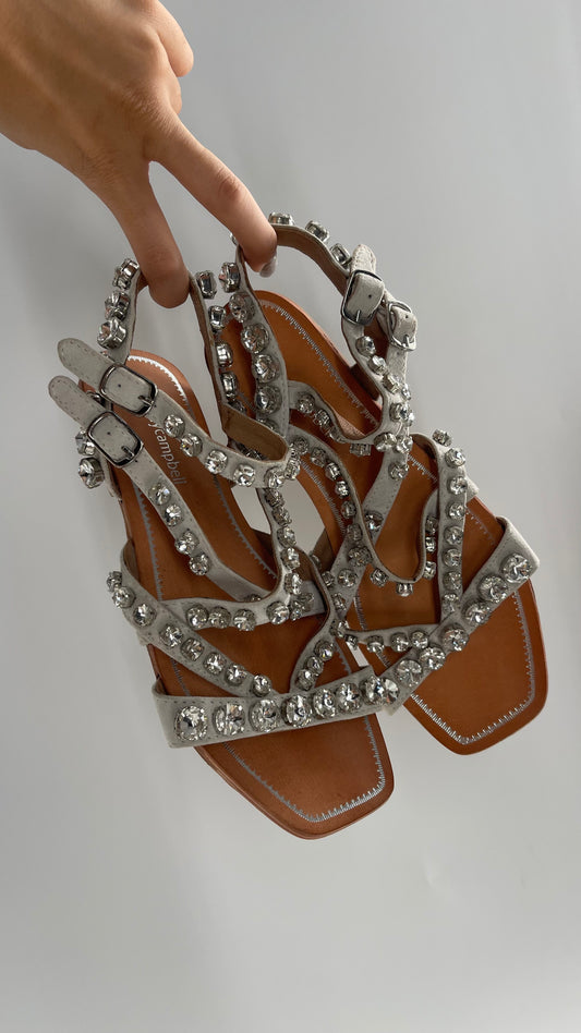 Jeffrey Campbell Gray Strappy Suede Sandal with Crystals/Rhinestones/Gemstones (7)