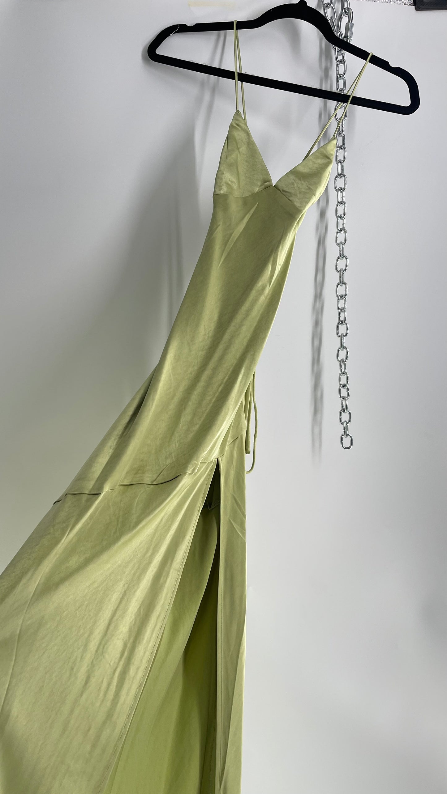 BABYBOO Isobel Sage Green Side Slit, Open Tie Up Back Gown (M)