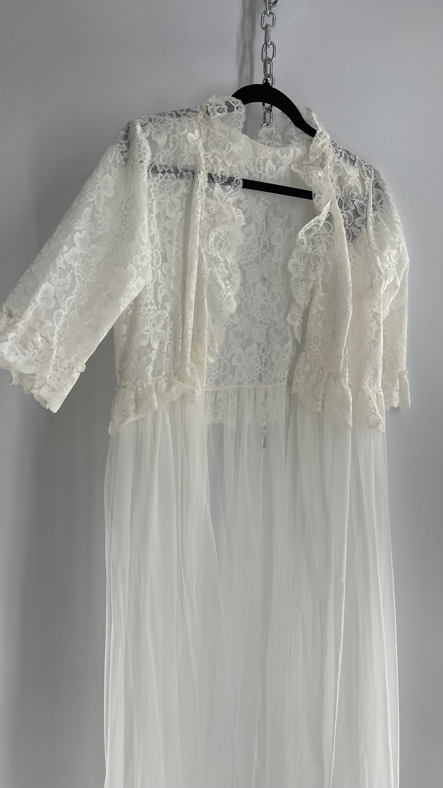Vintage LISETTE 1960s White Lace Sheer Overdress (38)