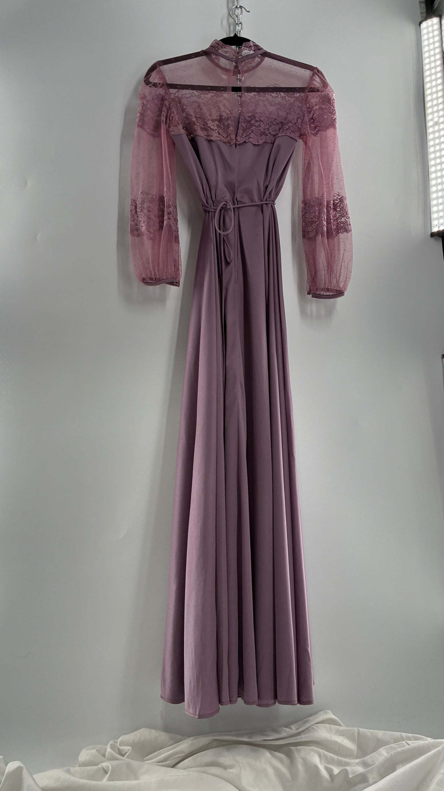 Vintage Handmade Dusty Purple Mauve Bubble Sleeve Maxi Dress (XS/S)