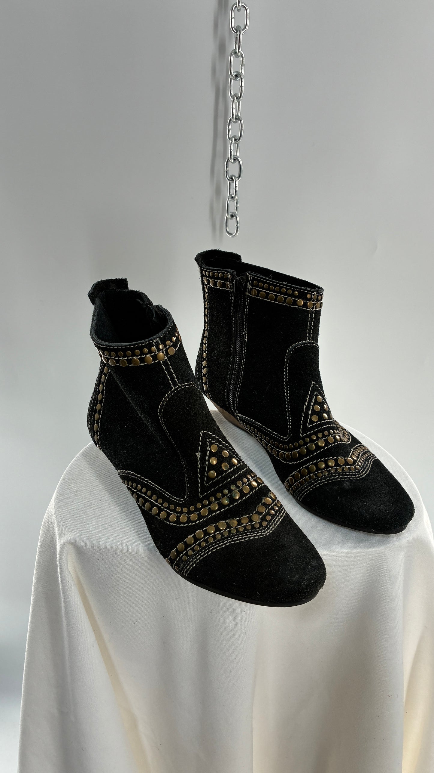 MATISSE Brass Studded Black Suede Boots (6.5)