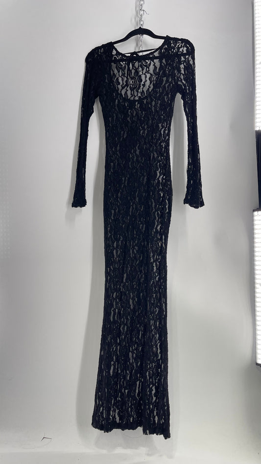 Forever 21 Black Lace Long Sleeve Full Length Dress with Tags Attached (Small)