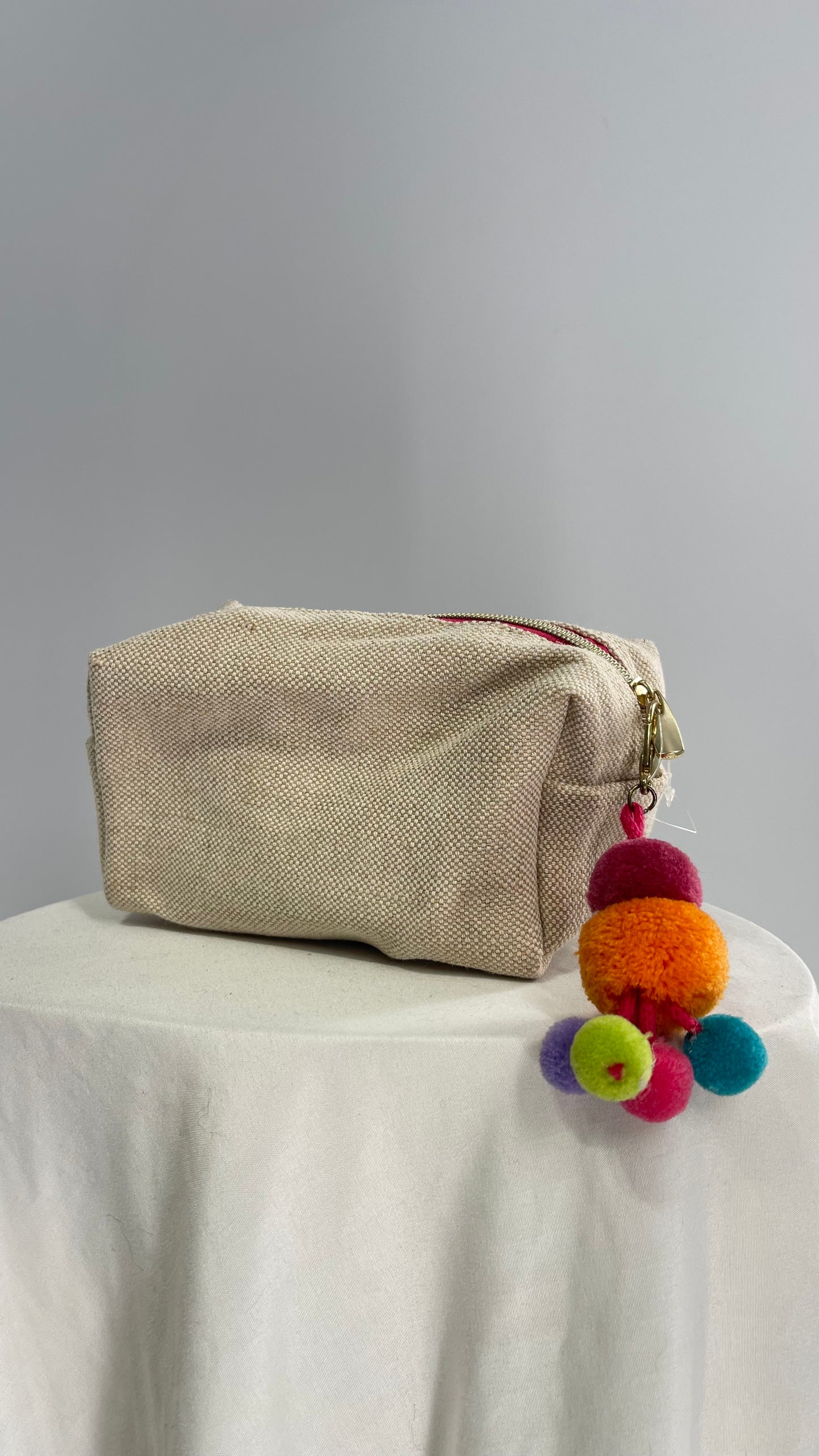 Anthropologie Off Duty Embroidered PomPom Summer Bag