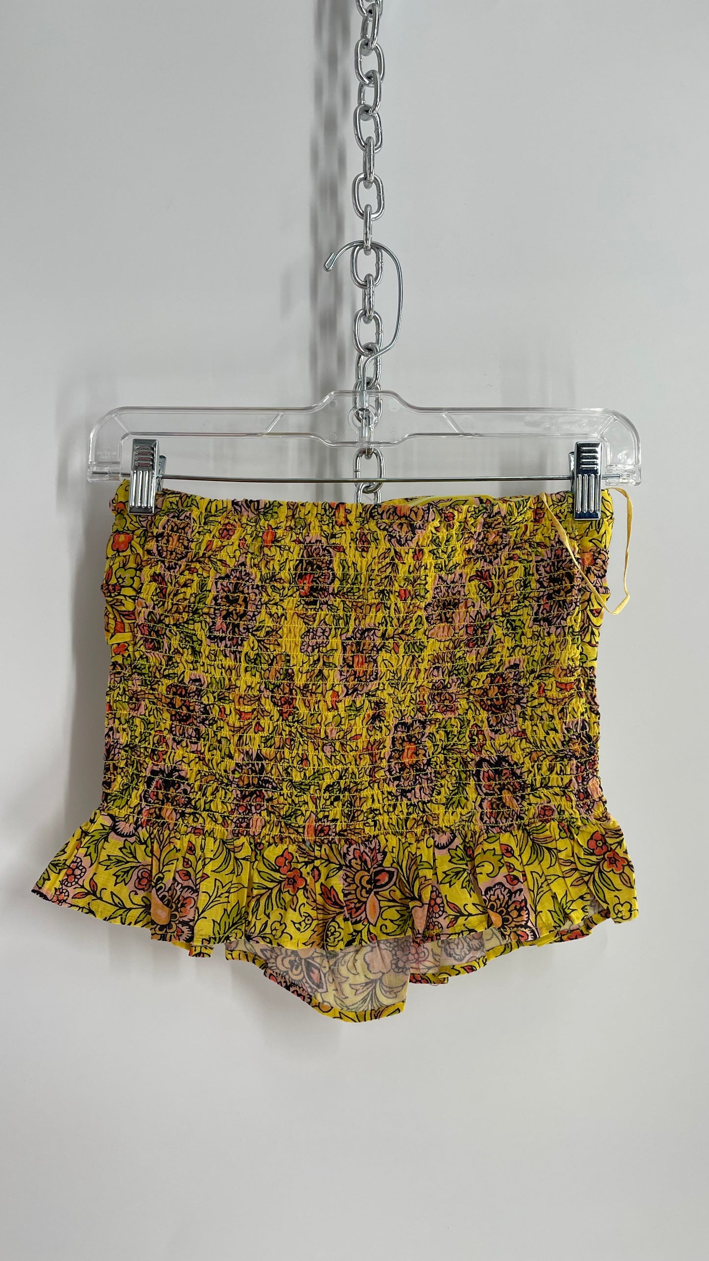 Free People Smocked Ruched Bust Yellow Floral Tube Top  (XS)