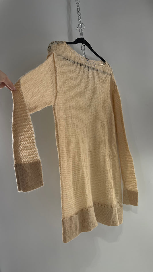 Free People Tan/Light Apricot Open Knit 27% Mohair Sweater (Medium)