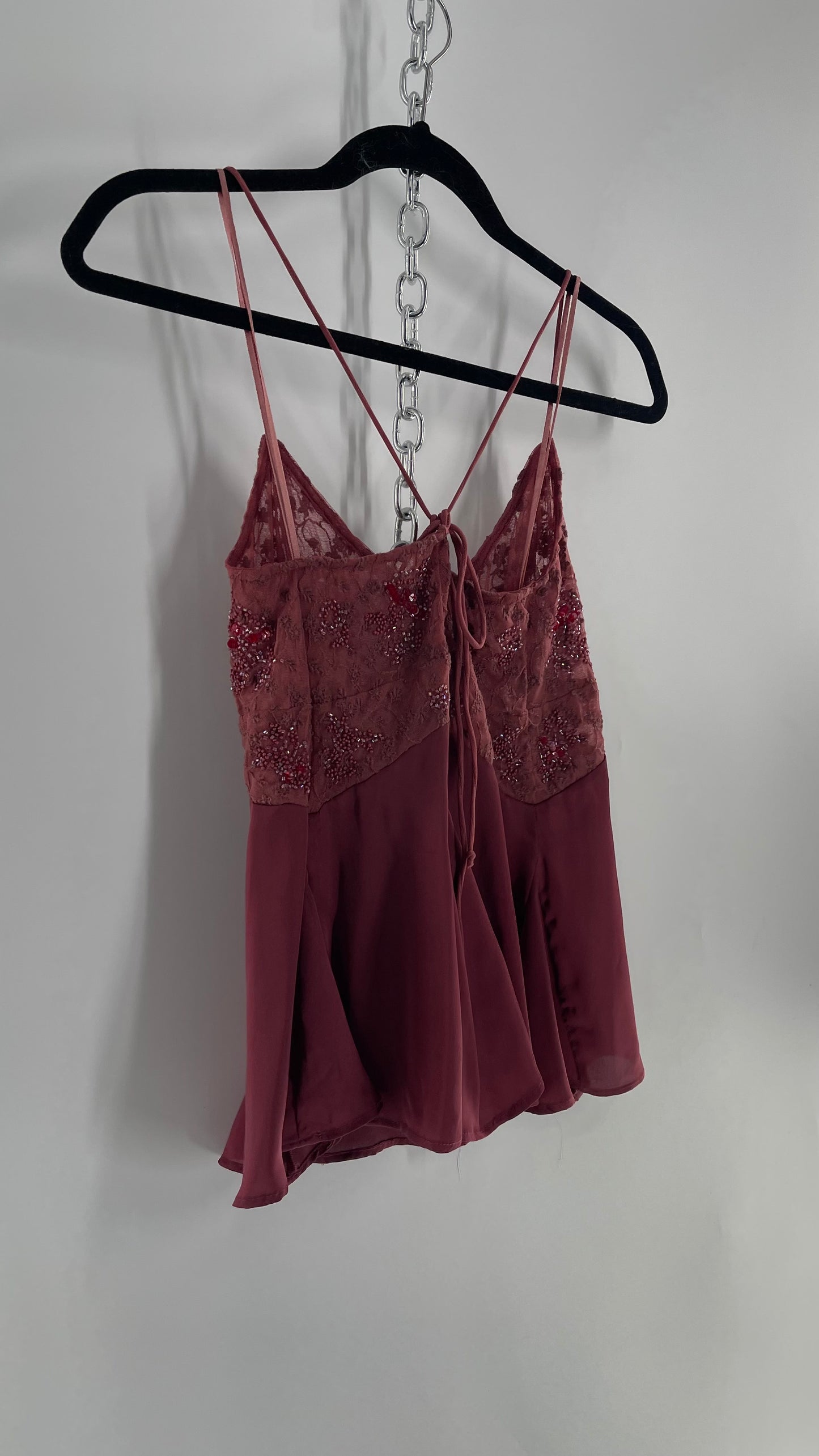 Free People Purple Beaded Bust, Lacy, Silky Fairy Tank with Extra Bead Pouch(Small)