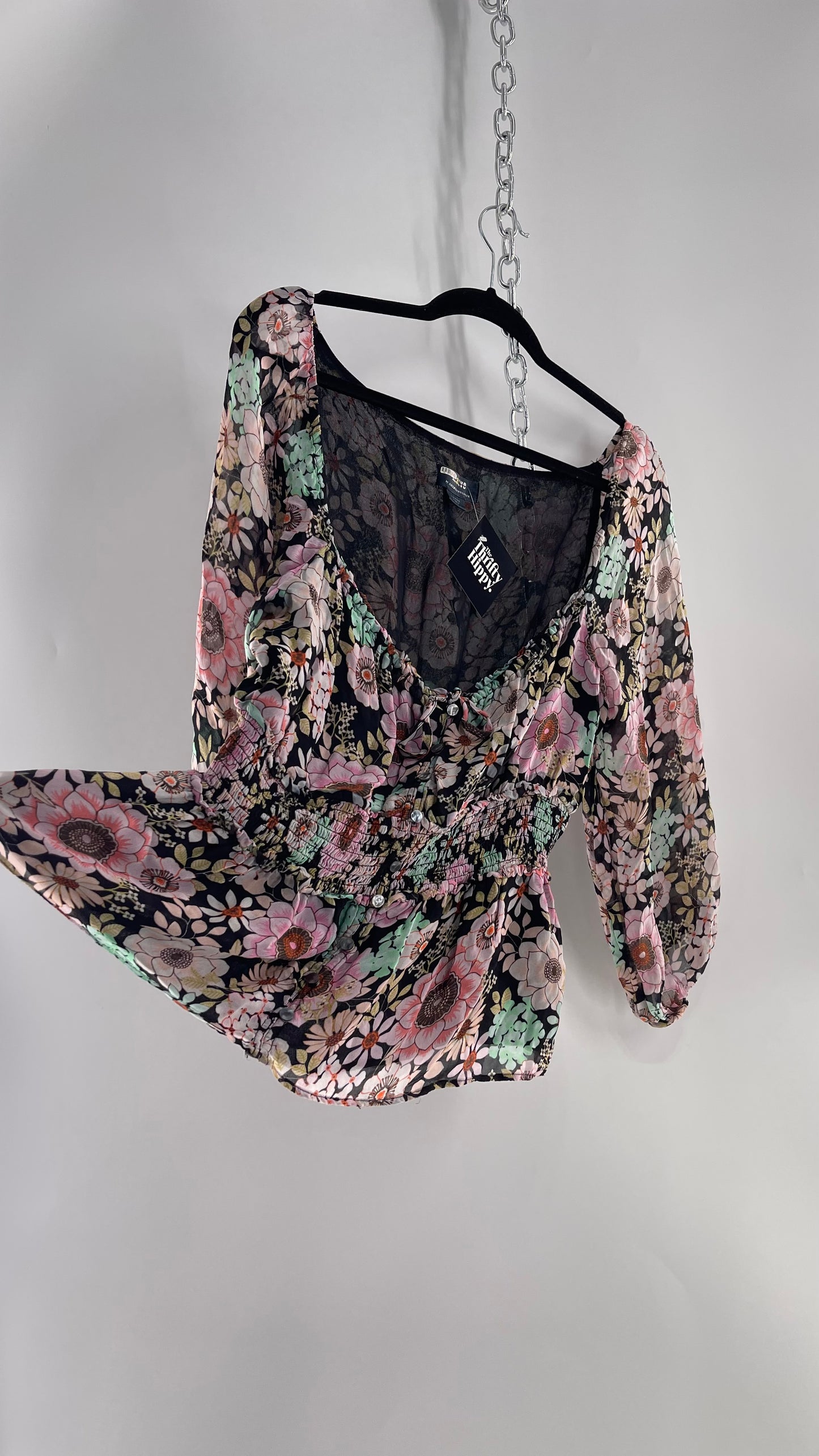 Maeve Anthropologie Floral Scrunch Underbust Blouse (Large)