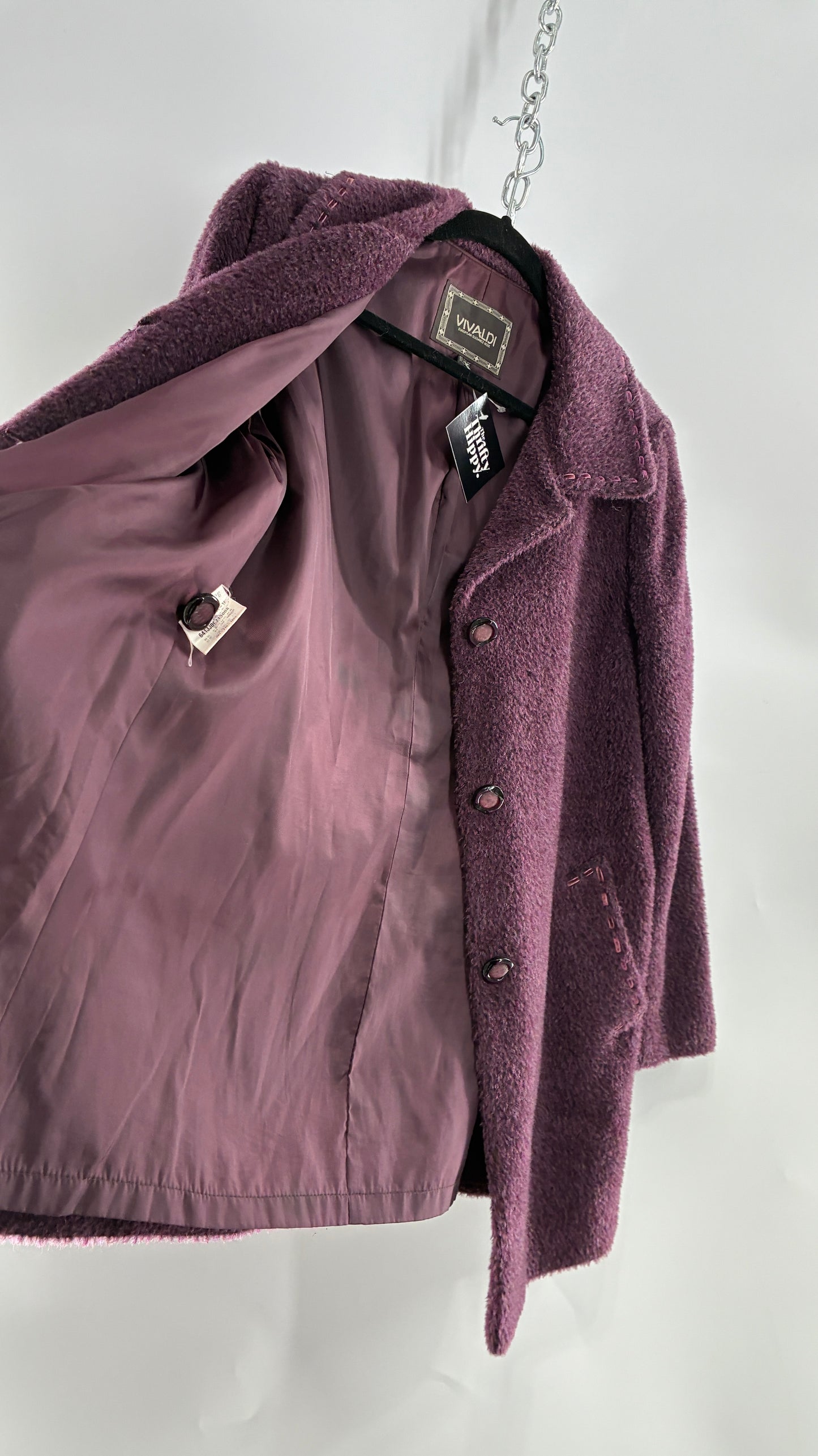 Vintage VIVALDI Purple Coat with Ribbon Stitch Detail (97,102,165cm)