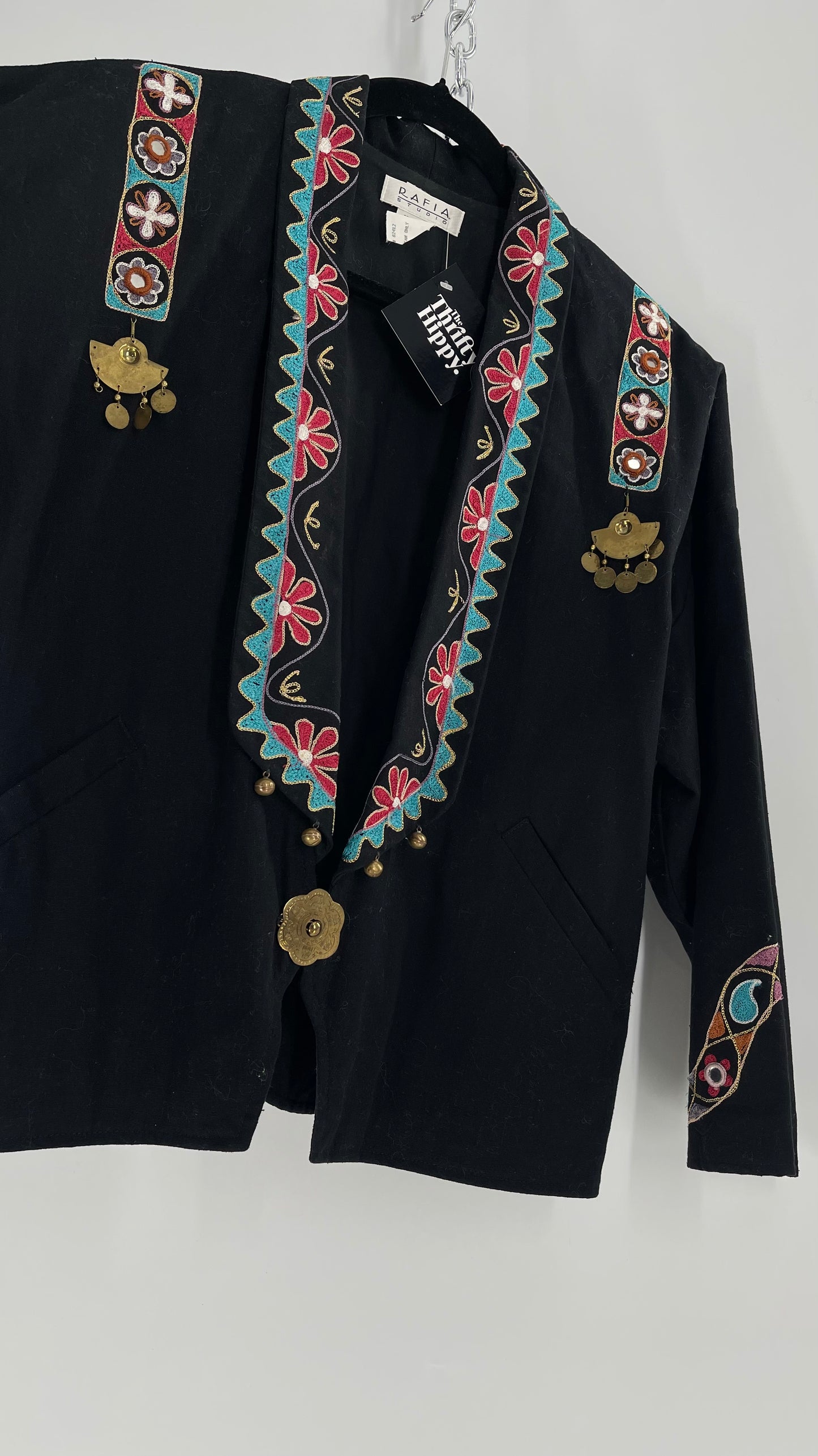 Vintage 1970s RÁFIA STUDIO Western Embroidered Jacket with Bronze Medallions (Medium)