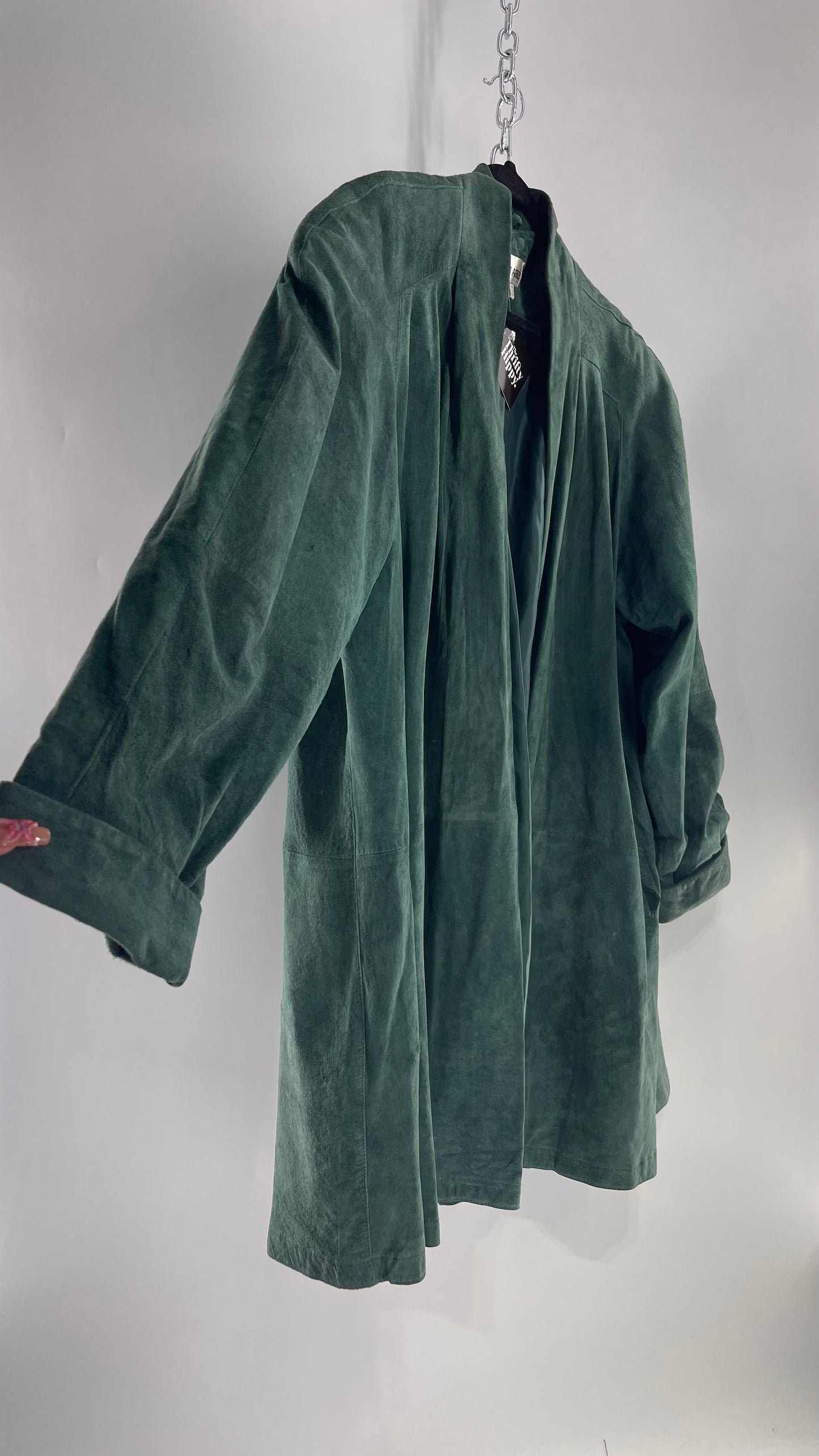 Vintage ELLEN ASHLEY Green Suede Leather Coat (Large)