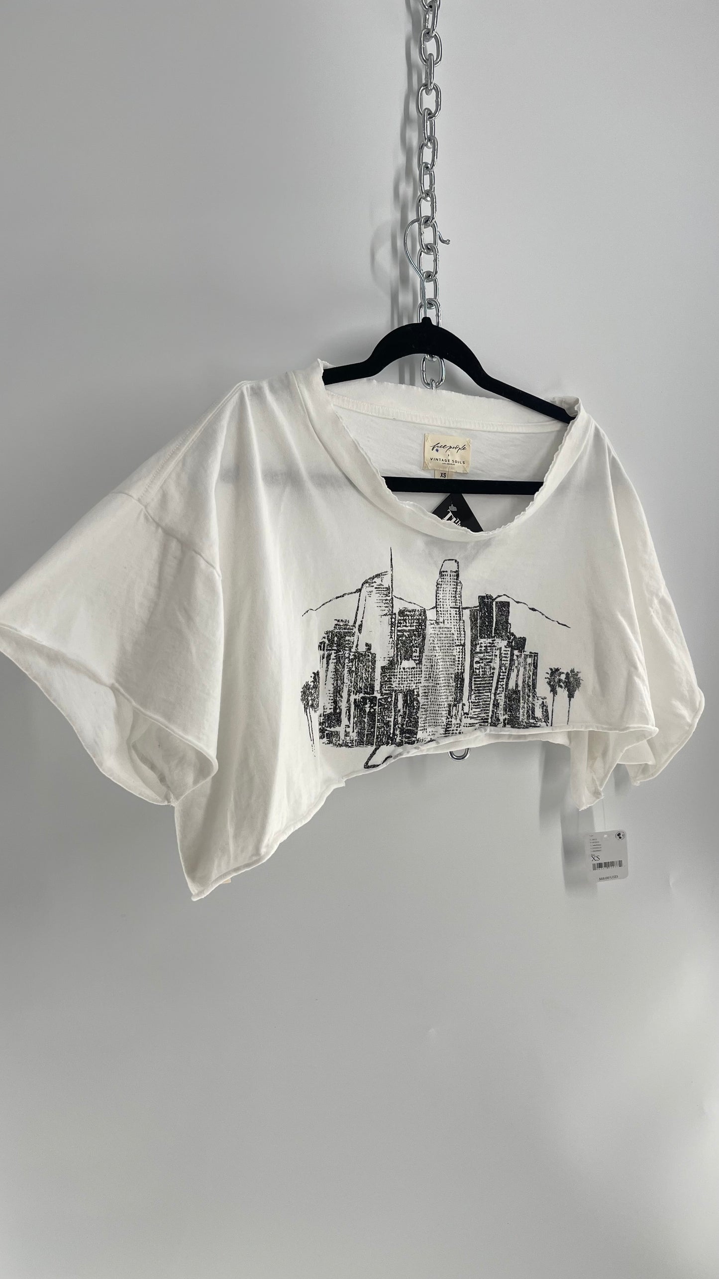 Free People X Vintage Souls Cropped Distressed NYC City Scape T (XS)