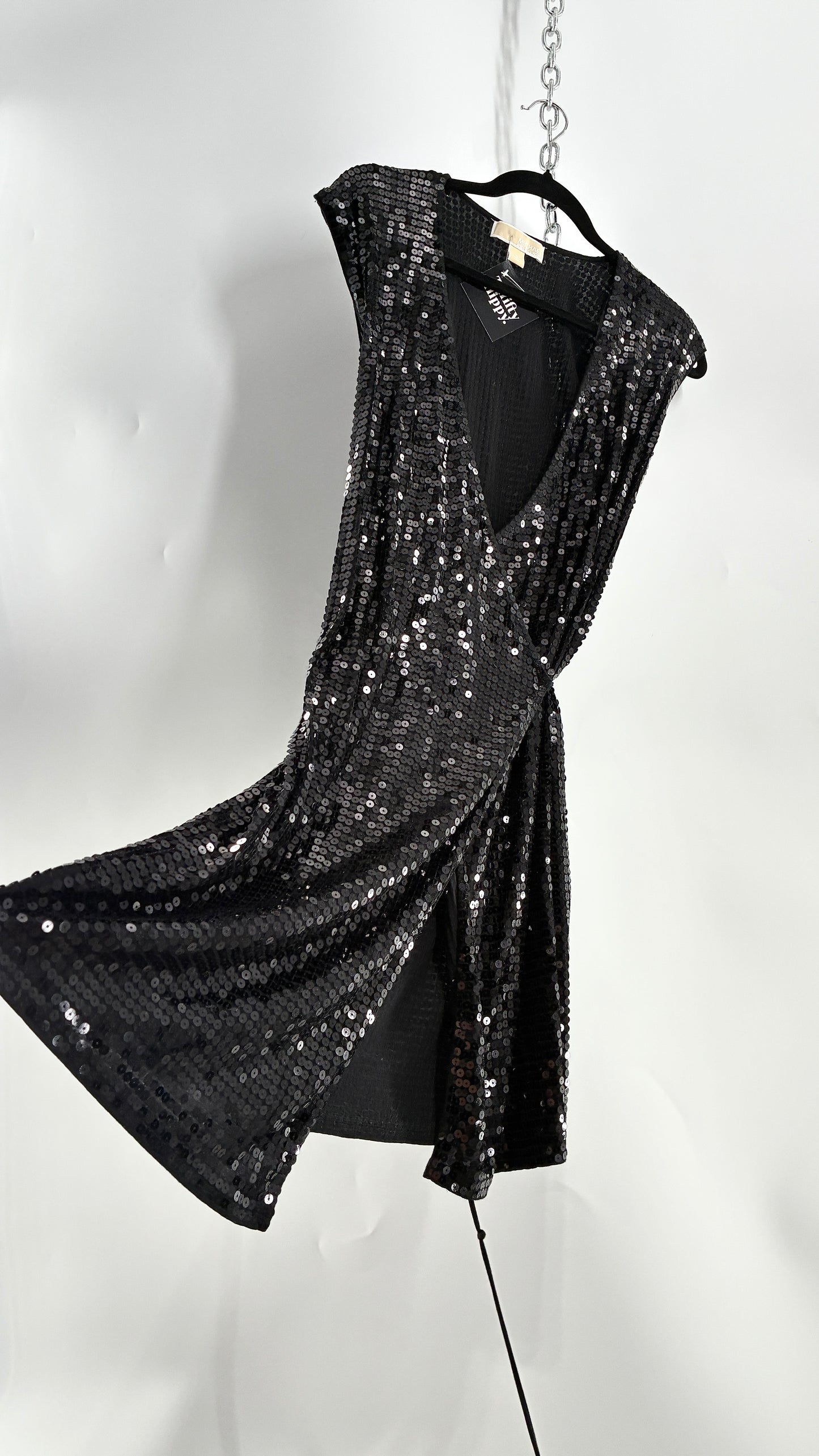 Vintage MICHAEL KORS Black Sequin Wrap Dress (Small)
