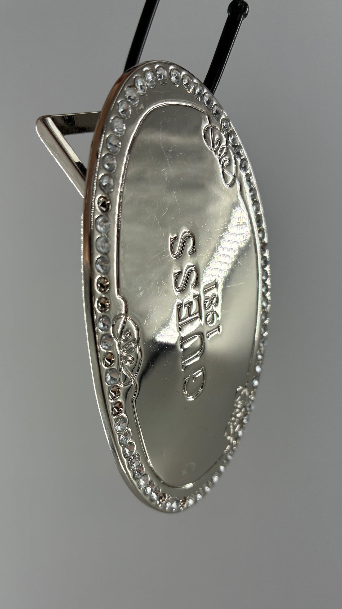GUESS 1981 Oversized Silver Metal Buckle with Rhinestones