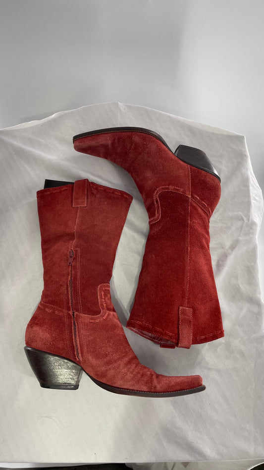 Vintage BCBG Red/Burnt Orange Pointed Toe Cowboy Boots (7)