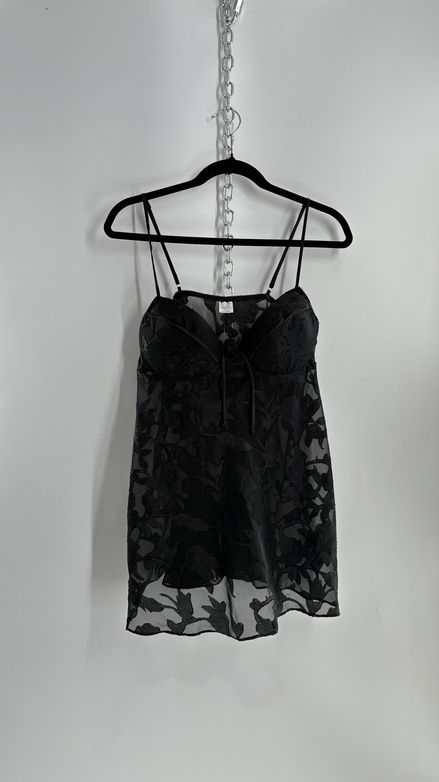 Vintage Black Floral Babydoll Camisole with Rosette Bust