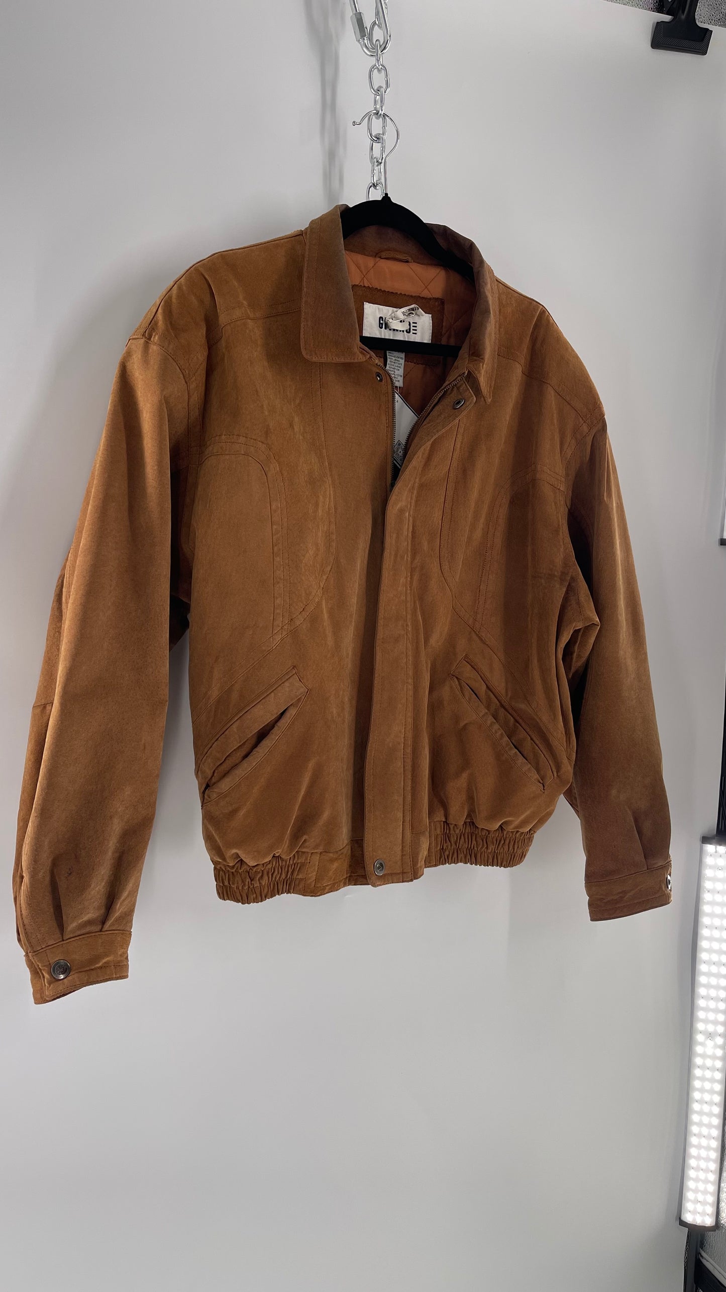 GITANO Vintage Camel Brown Genuine Leather Bomber Jacket (Large)