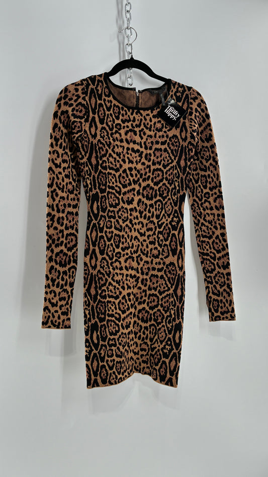 Vintage BCBG MAXAZRIA Sheena Ultra Thick Knit, Compression Leopard/Cheetah Printed Mini Dress (XS)