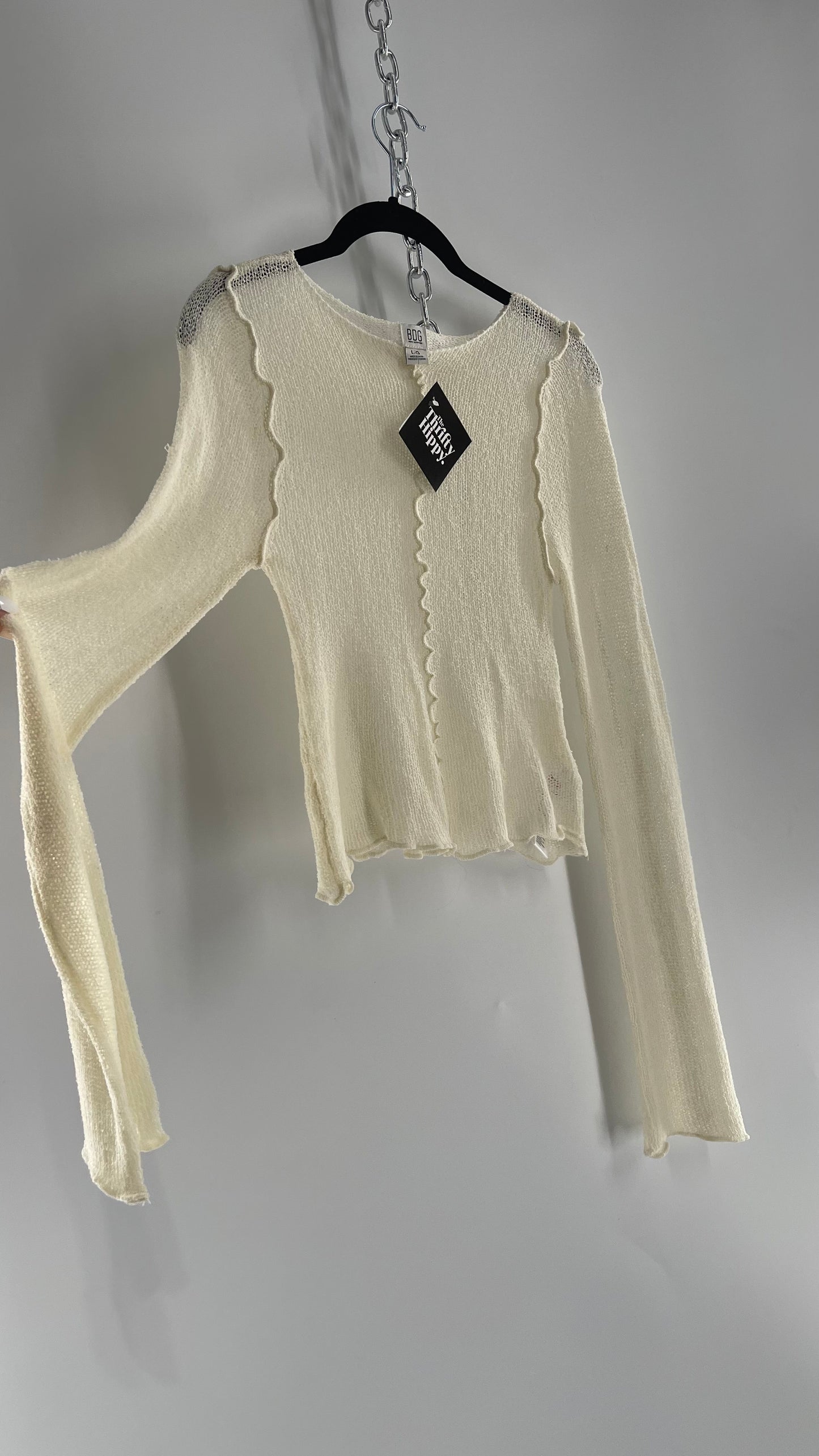BDG Off White Open Knit Bell Sleeve with Exposed Seams (Large)