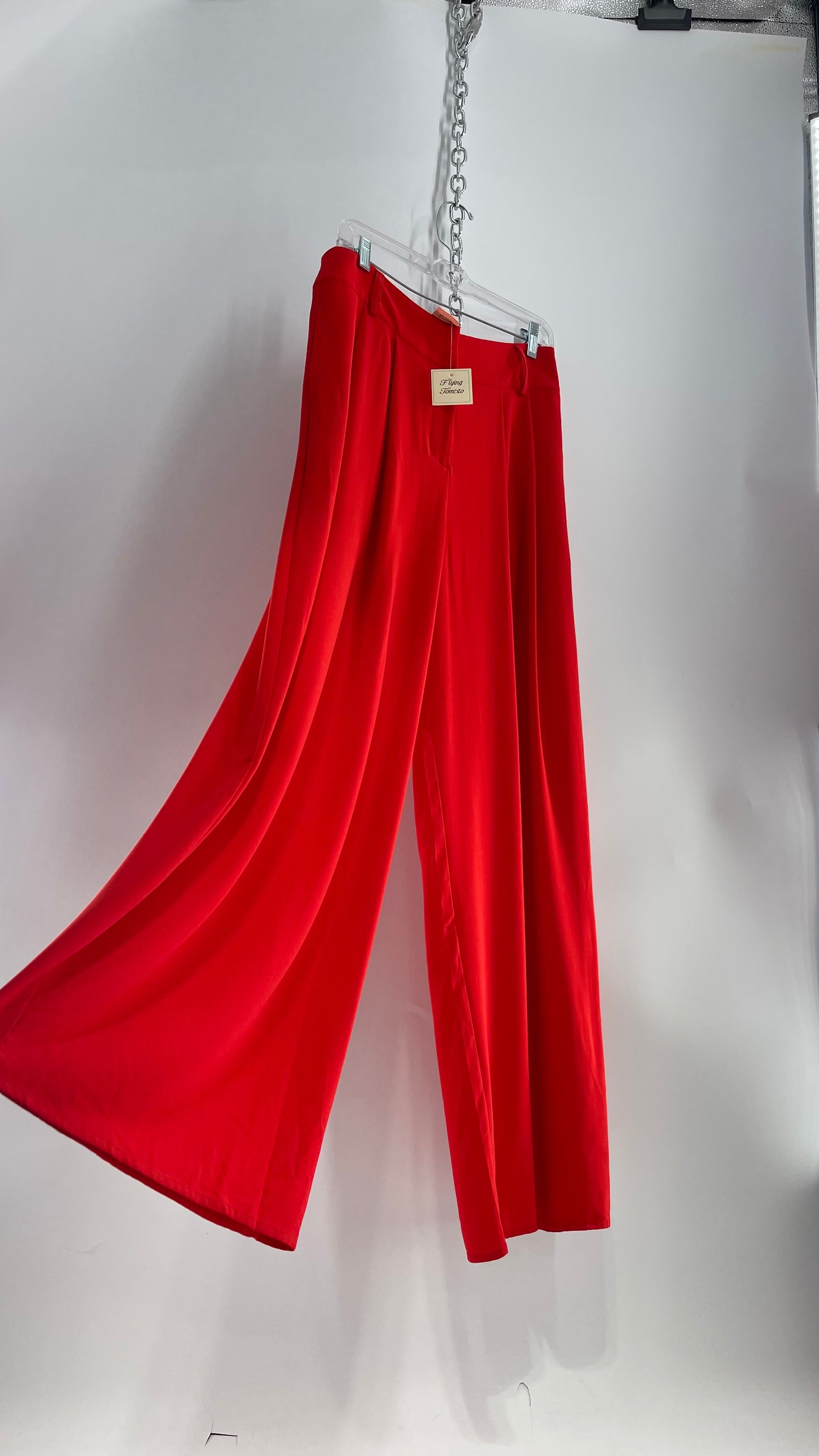 Flying Tomato Red Pleated Palazzo Wide Leg Trouser with Tags Attached (Large)