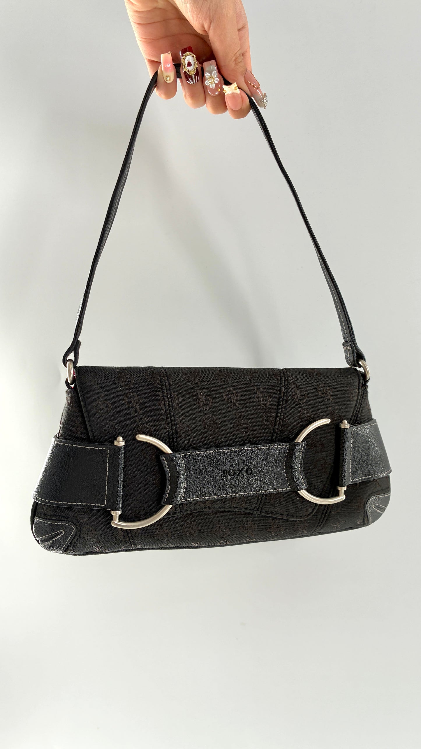 Vintage XOXO Black Mini Shoulder Bag with Monogram Print