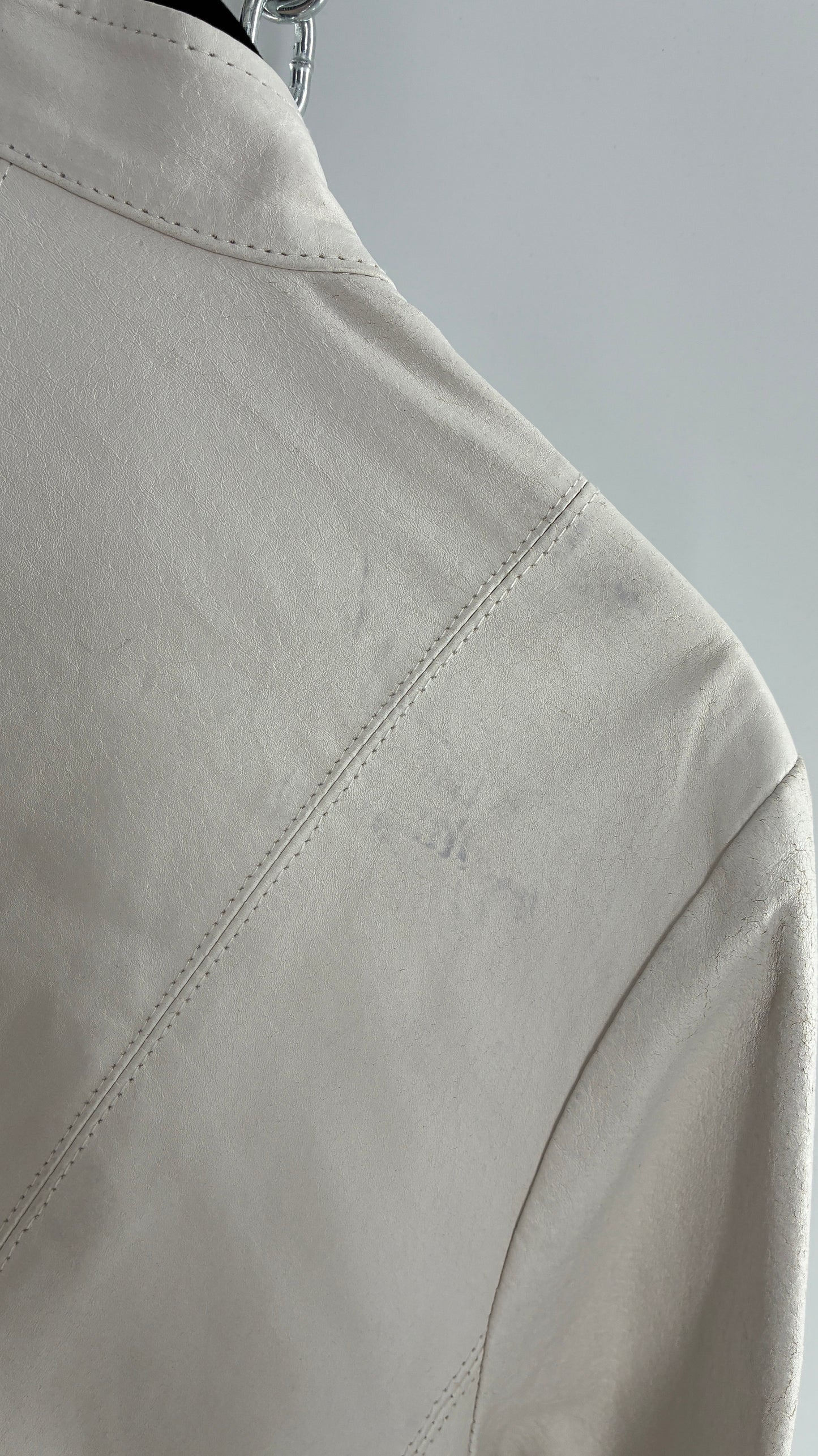 Deadstock Vintage JESSICA LONDON White Genuine Leather Paneled Motorcycle Jacket (16)