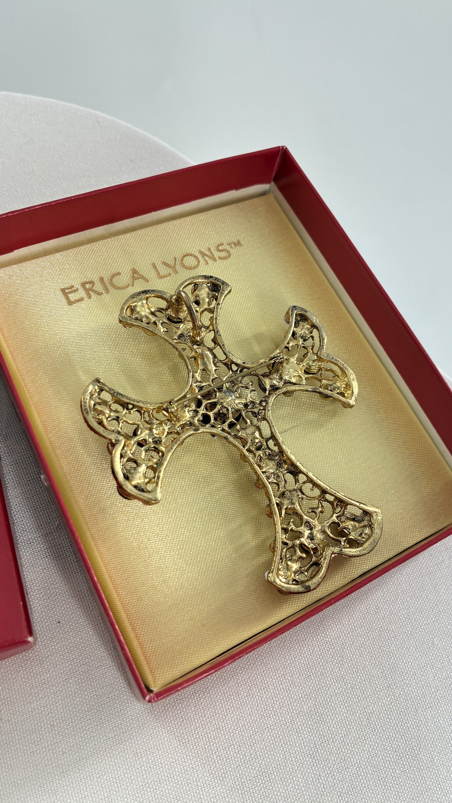 Vintage Oversized Ornate Cross Brooch