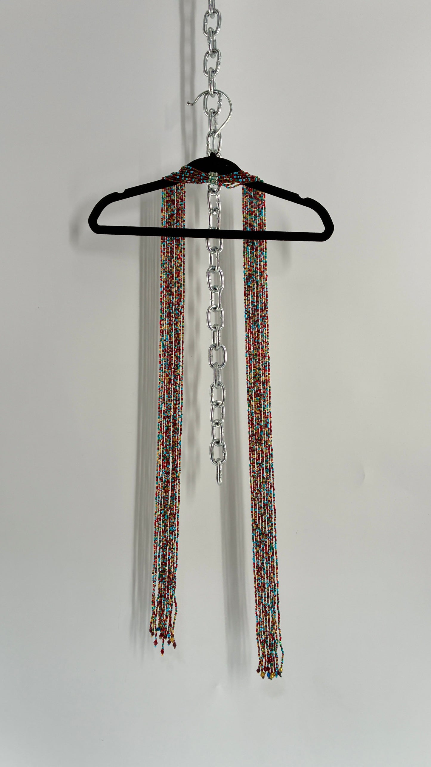 Vintage Red Blue Beaded Scarf Necklace