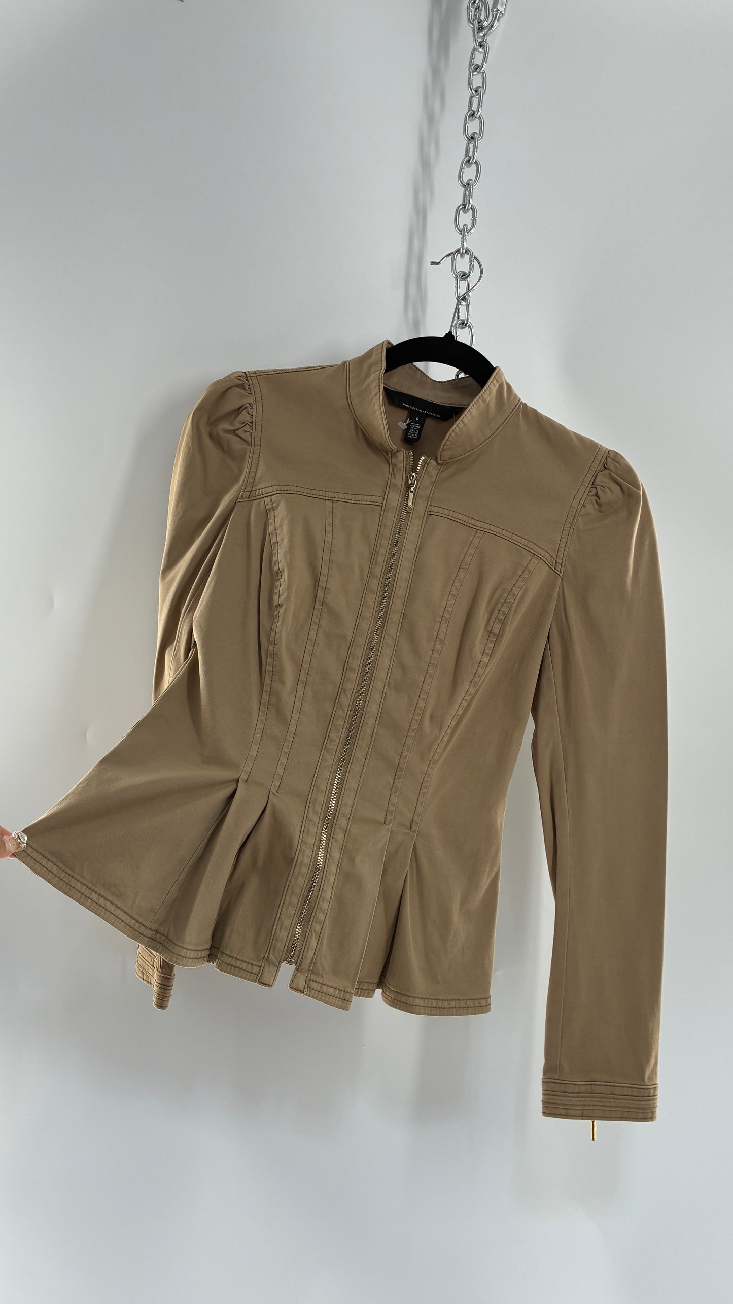 Vintage WHITE HOUSE BLACK MARKET Tan Peplum Zip Up Tailored Jacket (0)