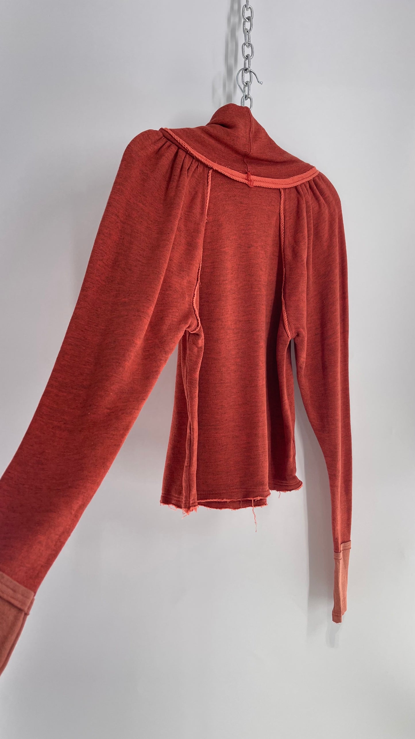 Free People Coral/Peach Turtle Neck Puff Shoulder Slouchy Sweater (Small)