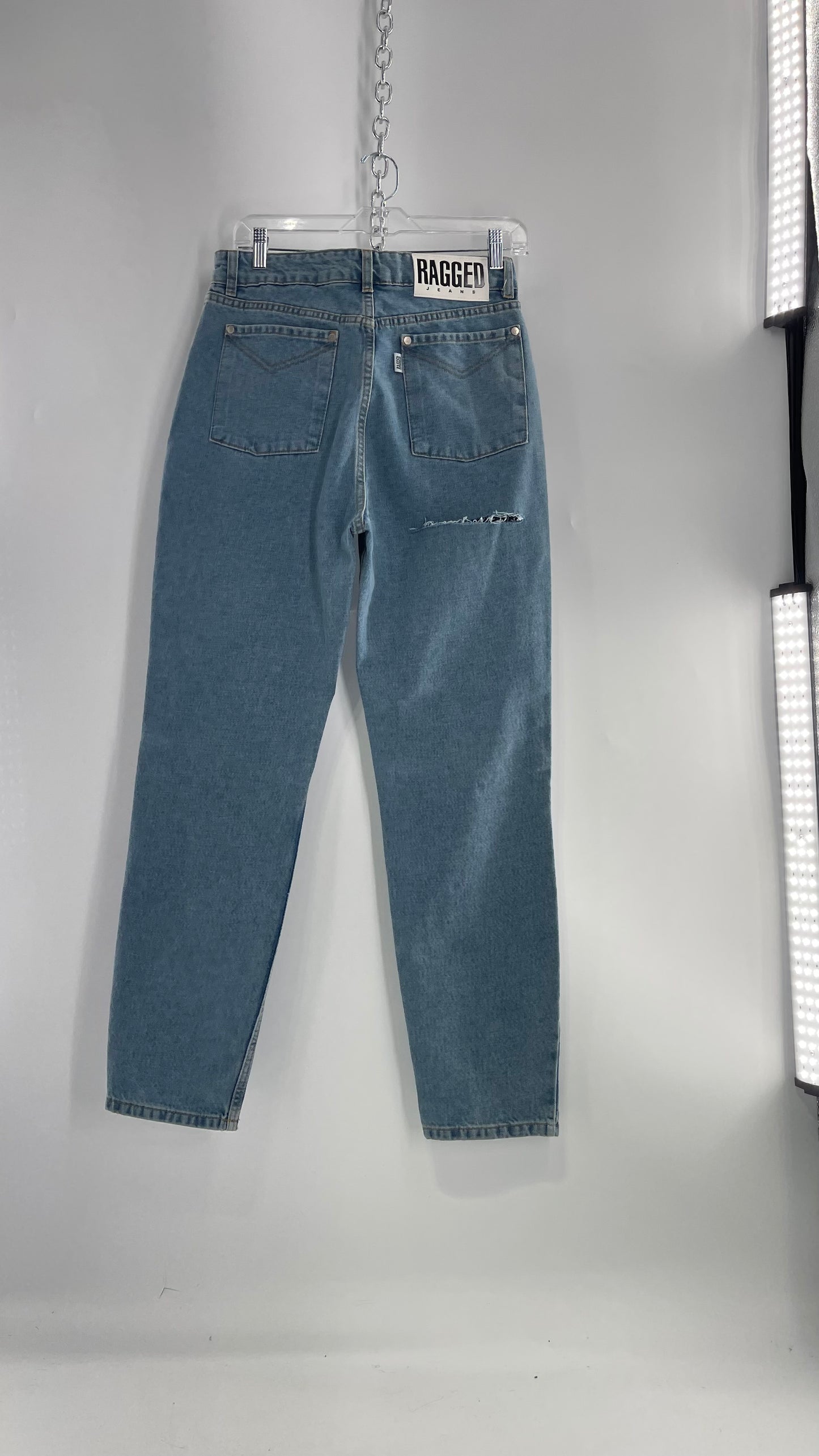 RAGGED PRIEST Free People Light Wash High Waisted Mom Jeans with Bum Tear with Tags Attached (30)