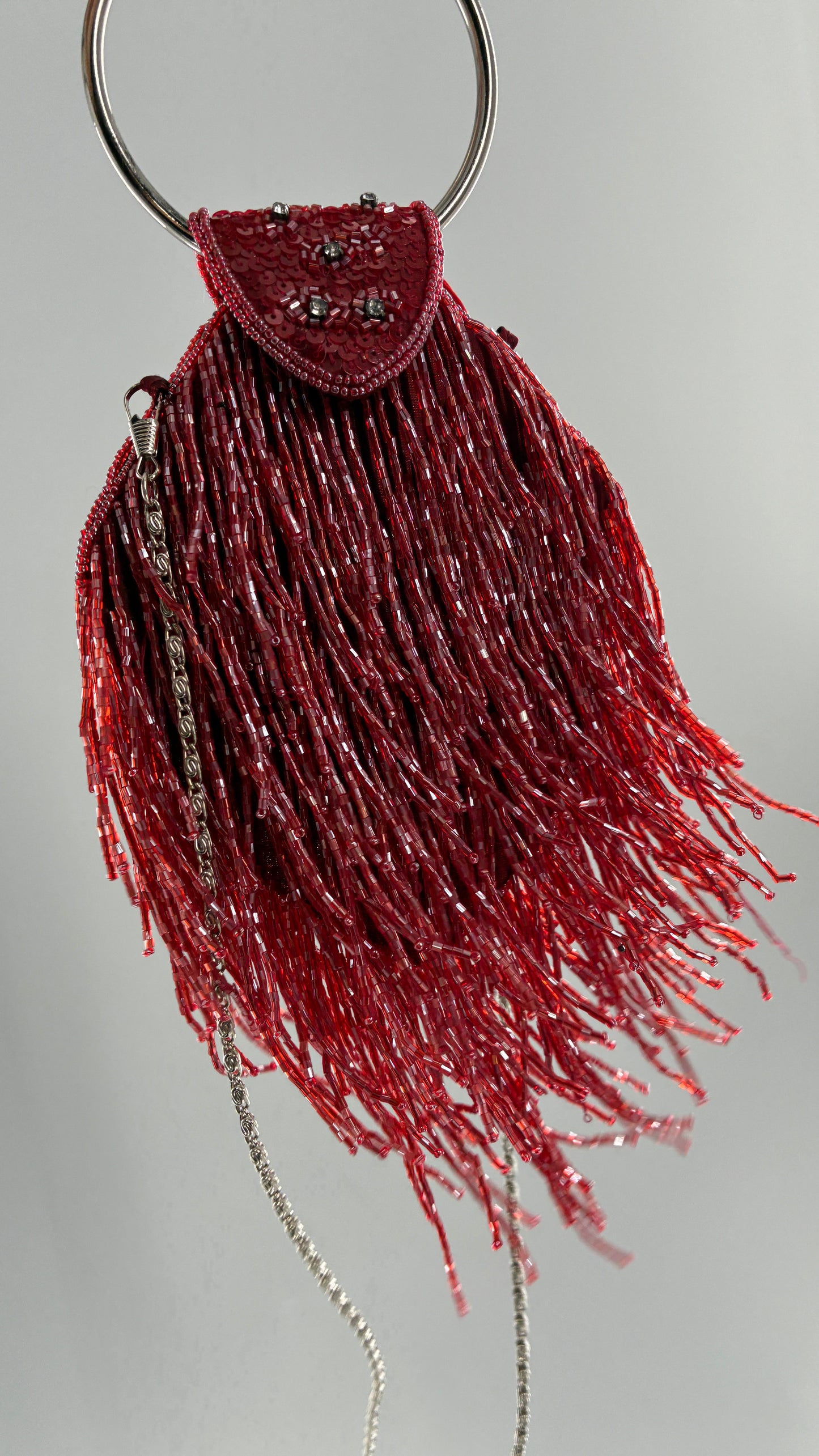 Deadstock Vintage COLLEEN LOPEZ Beaded Red Fringe Purse with Tags Attached