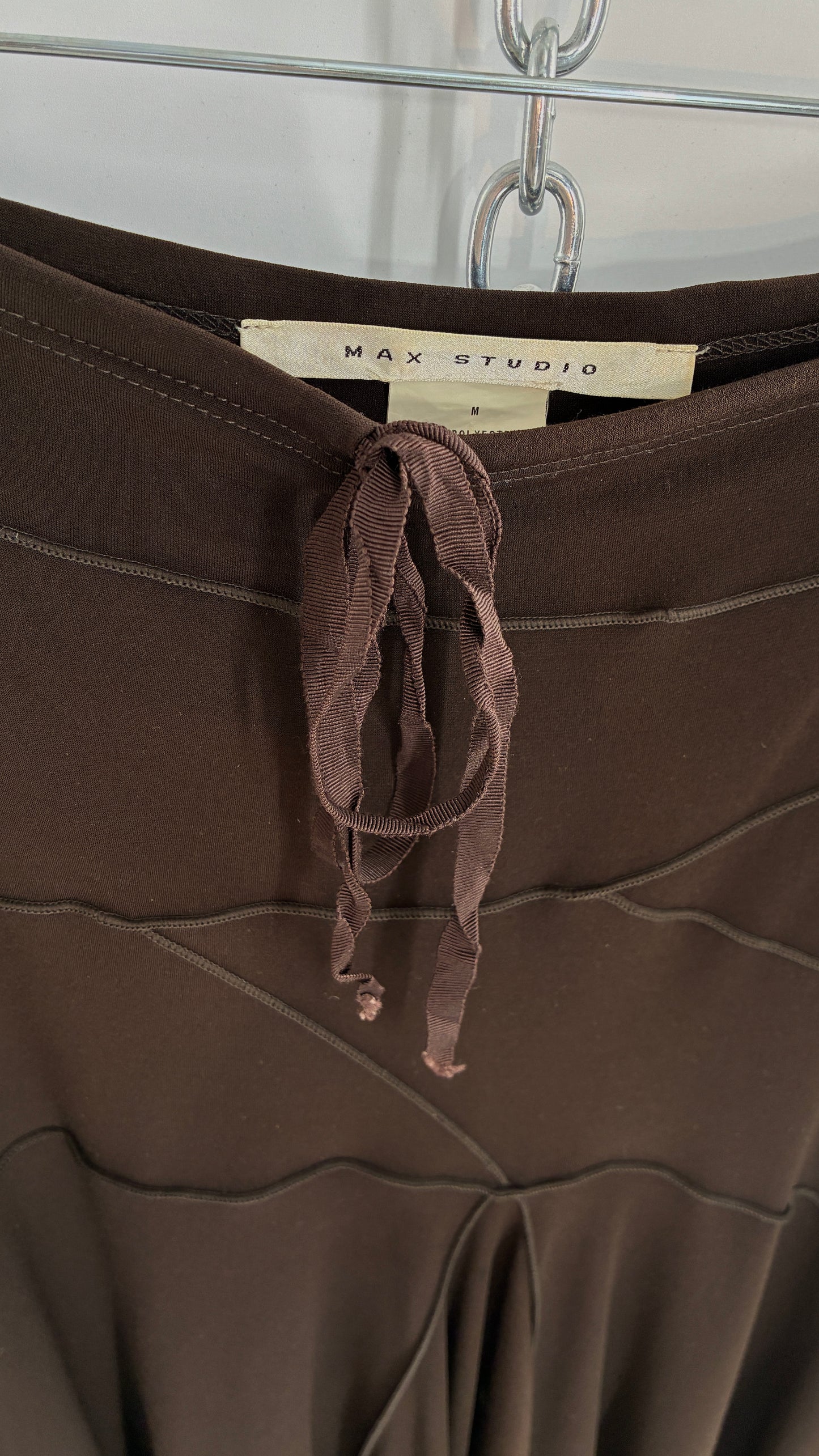 Vintage MAX STUDIO Brown Asymmetric Hem Maxi Hip Skirt (Medium)