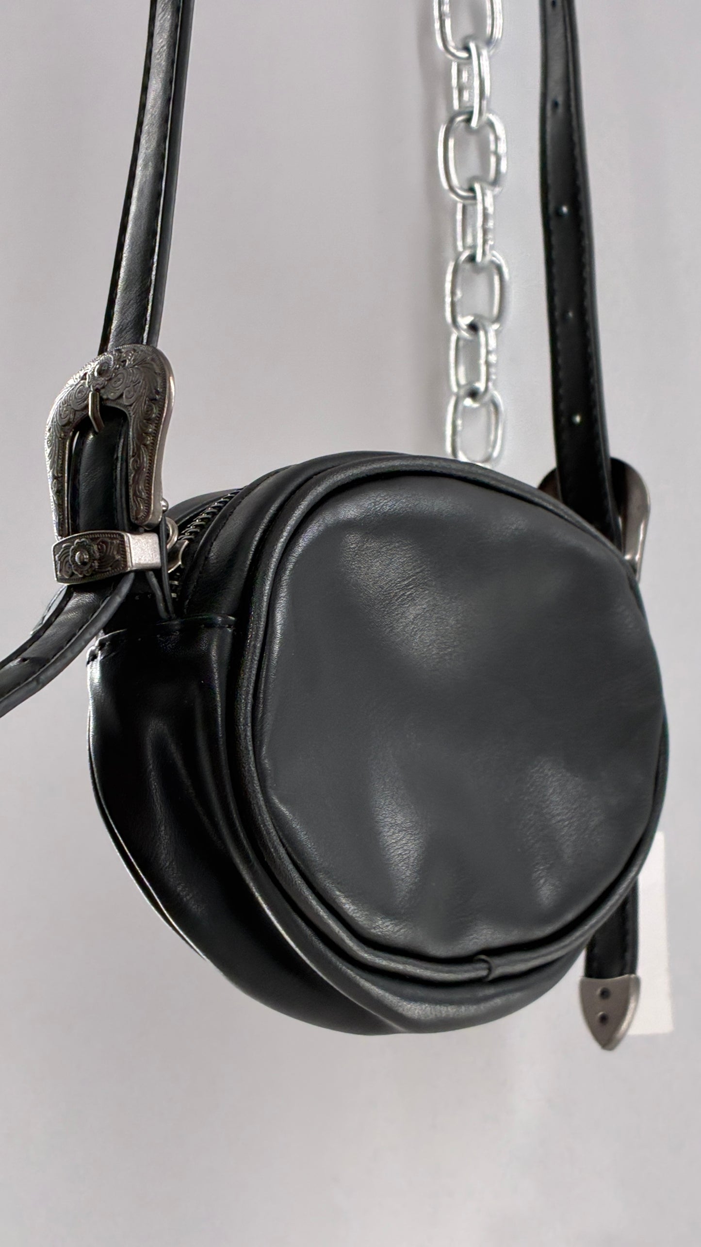 Urban Outfitters Black Vegan Leather Western Buckle Bag