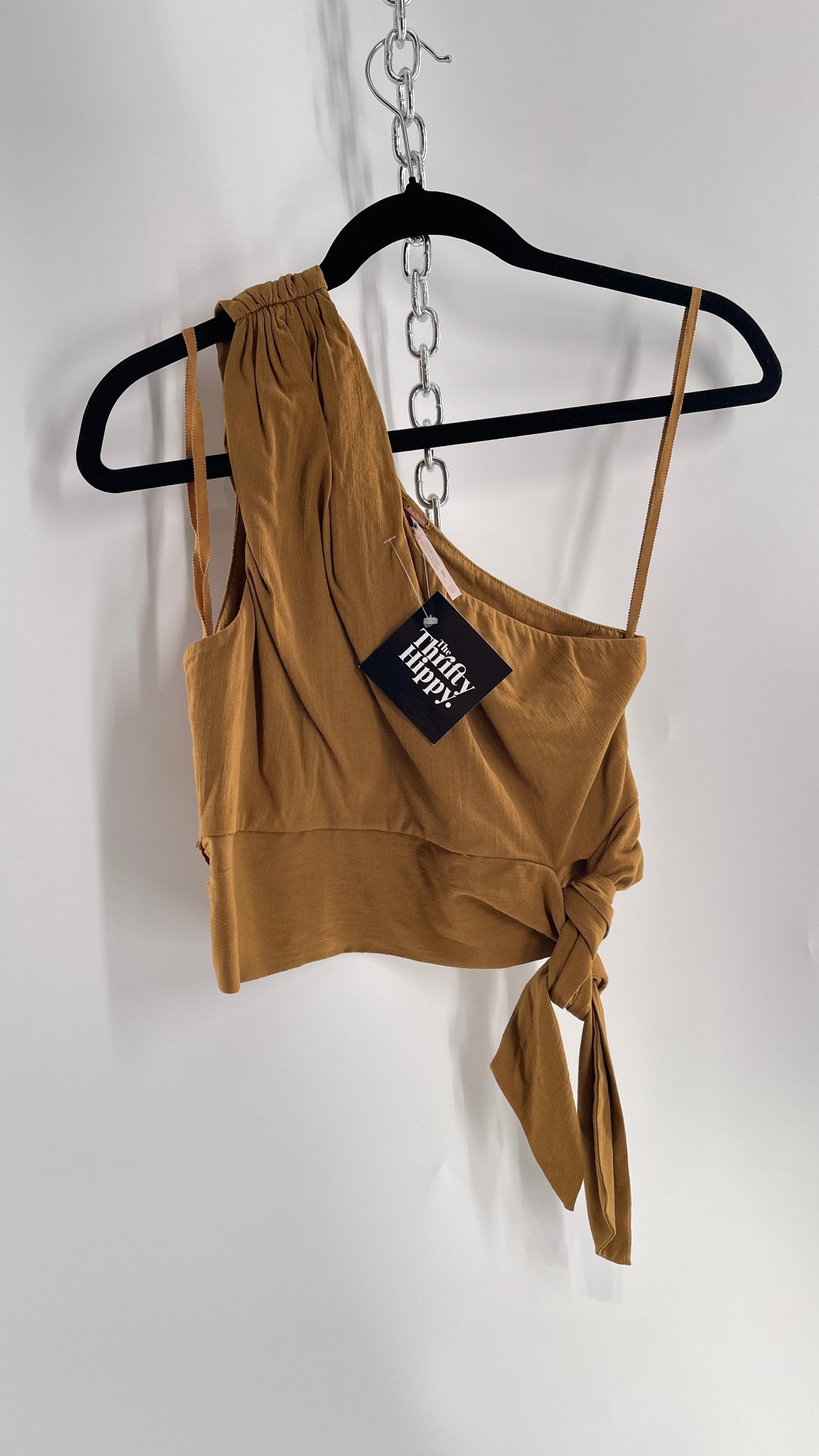 Free People Mustard One Shoulder Tie Side Cropped Top (XS)