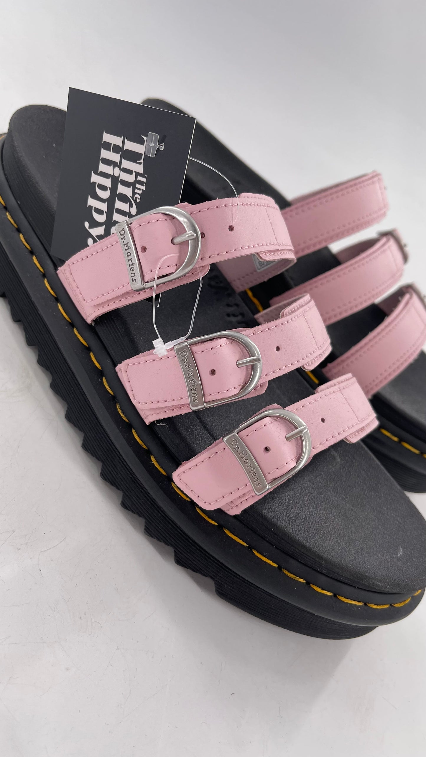 Dr. Martens Baby Pink Strappy Platform Sandal with Heavy Metal Buckle (10)