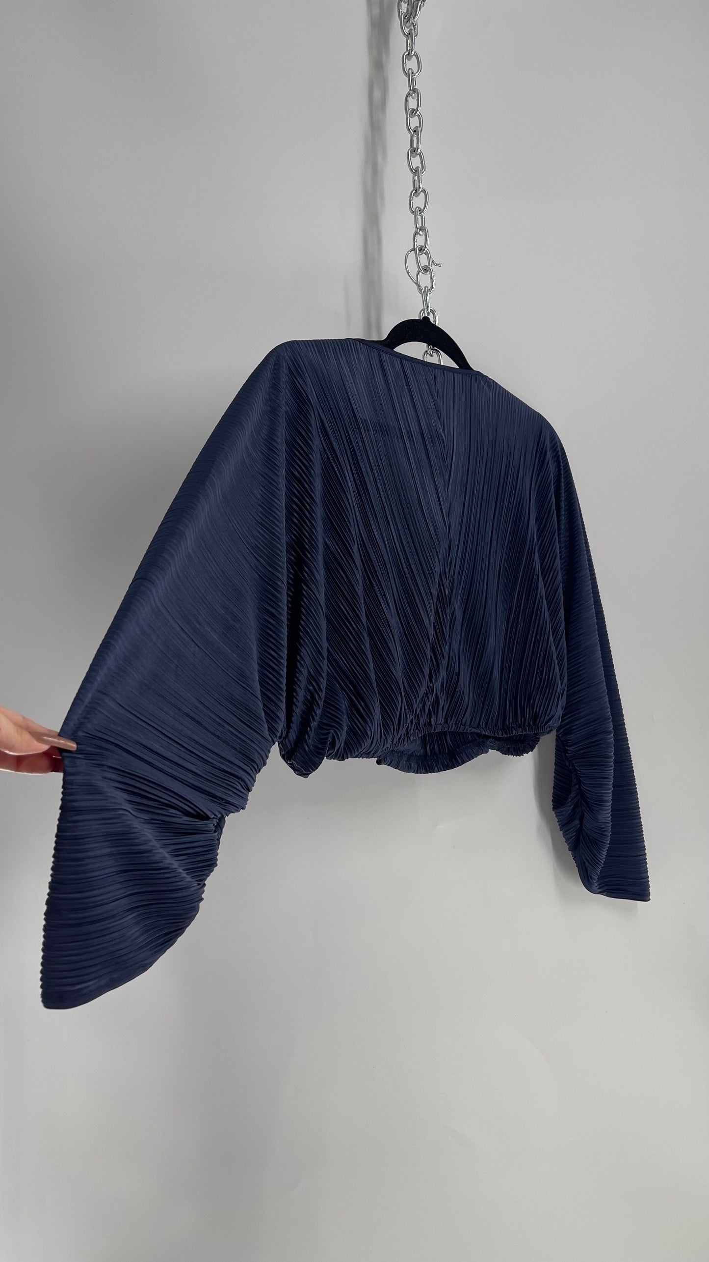 Good American Navy Blue Ribbed Slouchy Blouse (3/4)