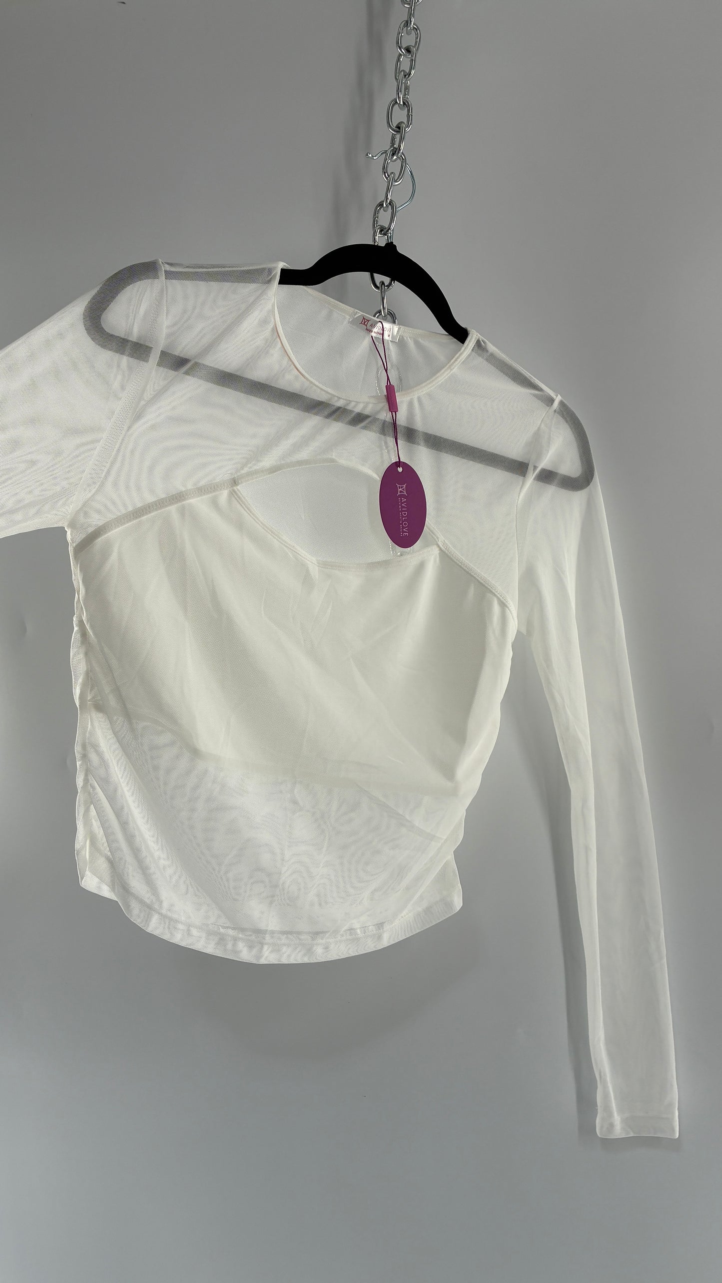 AVID LOVE White Mesh Long Sleeve with Keyhole Bust and Tags (Medium)
