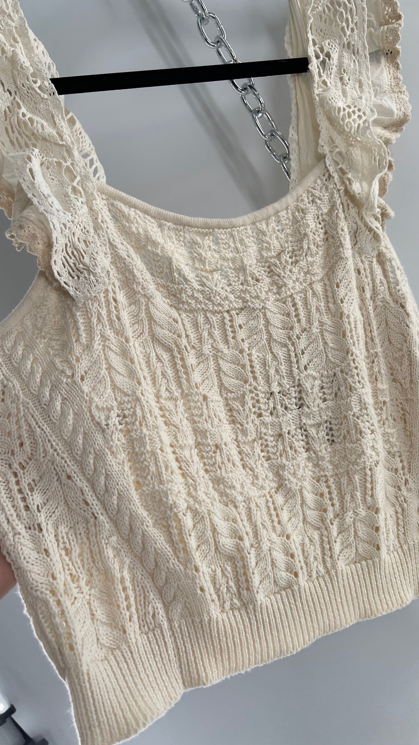 Anthropologie Beige Knit Tank with Ruffled Straps (Large)