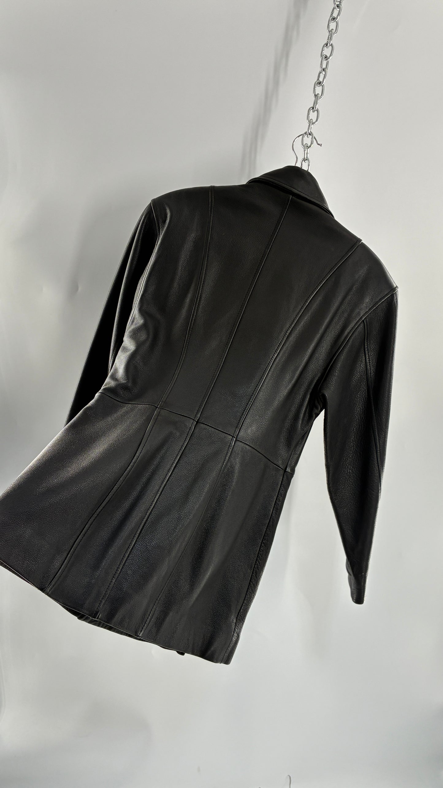Vintage LUIS ALVEAR Thick Genuine Leather Black Trench Style Jacket (XS)