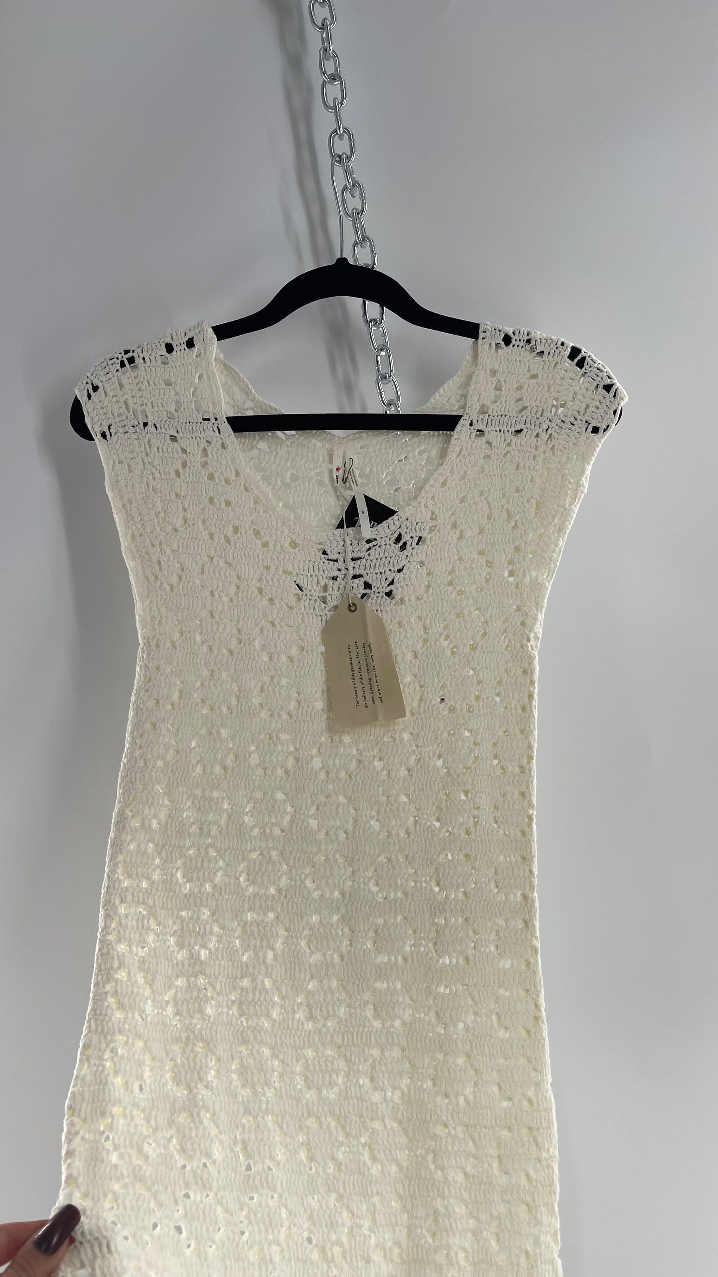 Anthropologie White Crochet Knit MIDI Dress with Tags Attached