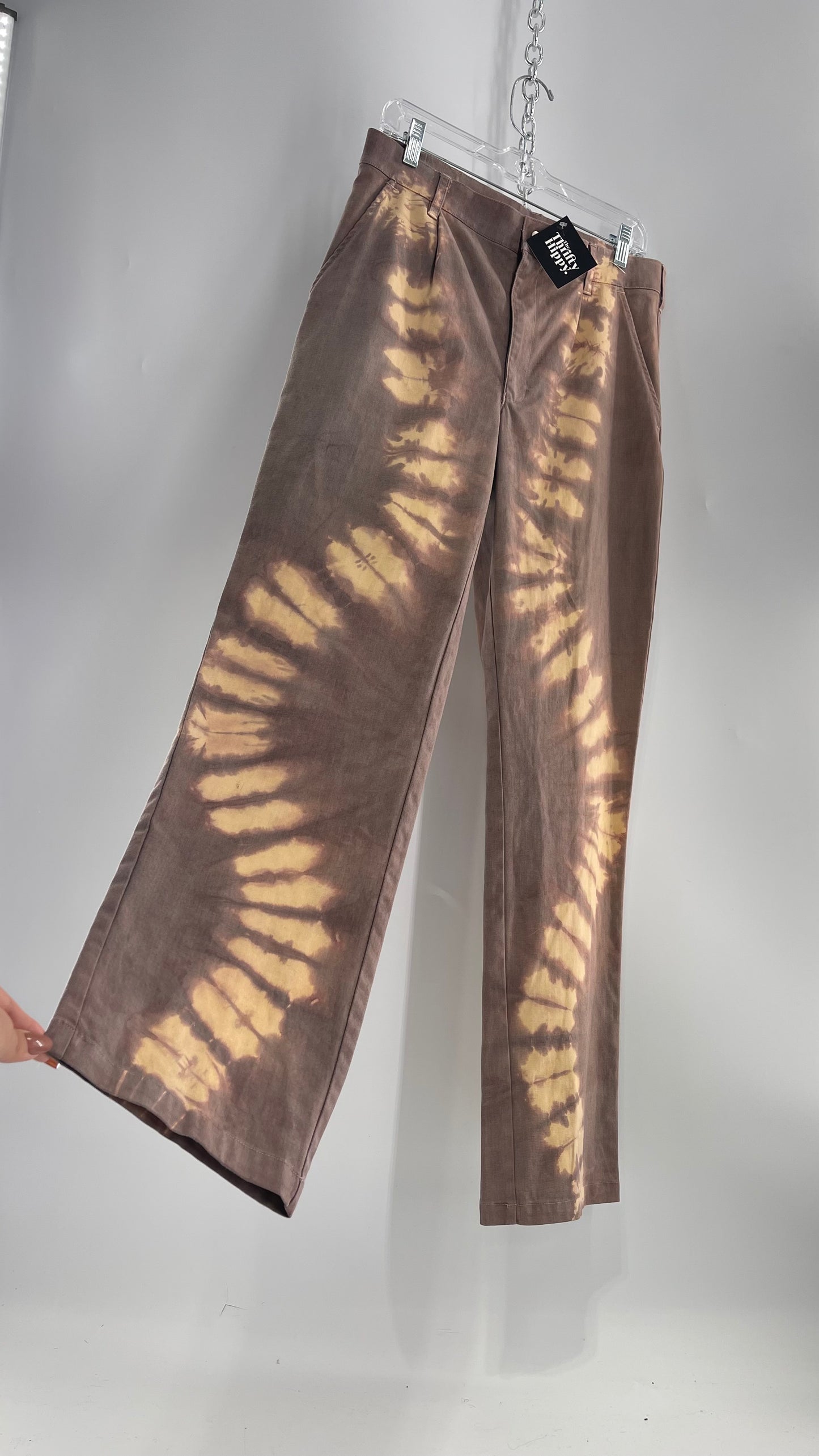 One of a Kind Bleached Neutral Carpenter Cargo Pants Dusty Purple Gray with Beige Dyed Streaks (31 )