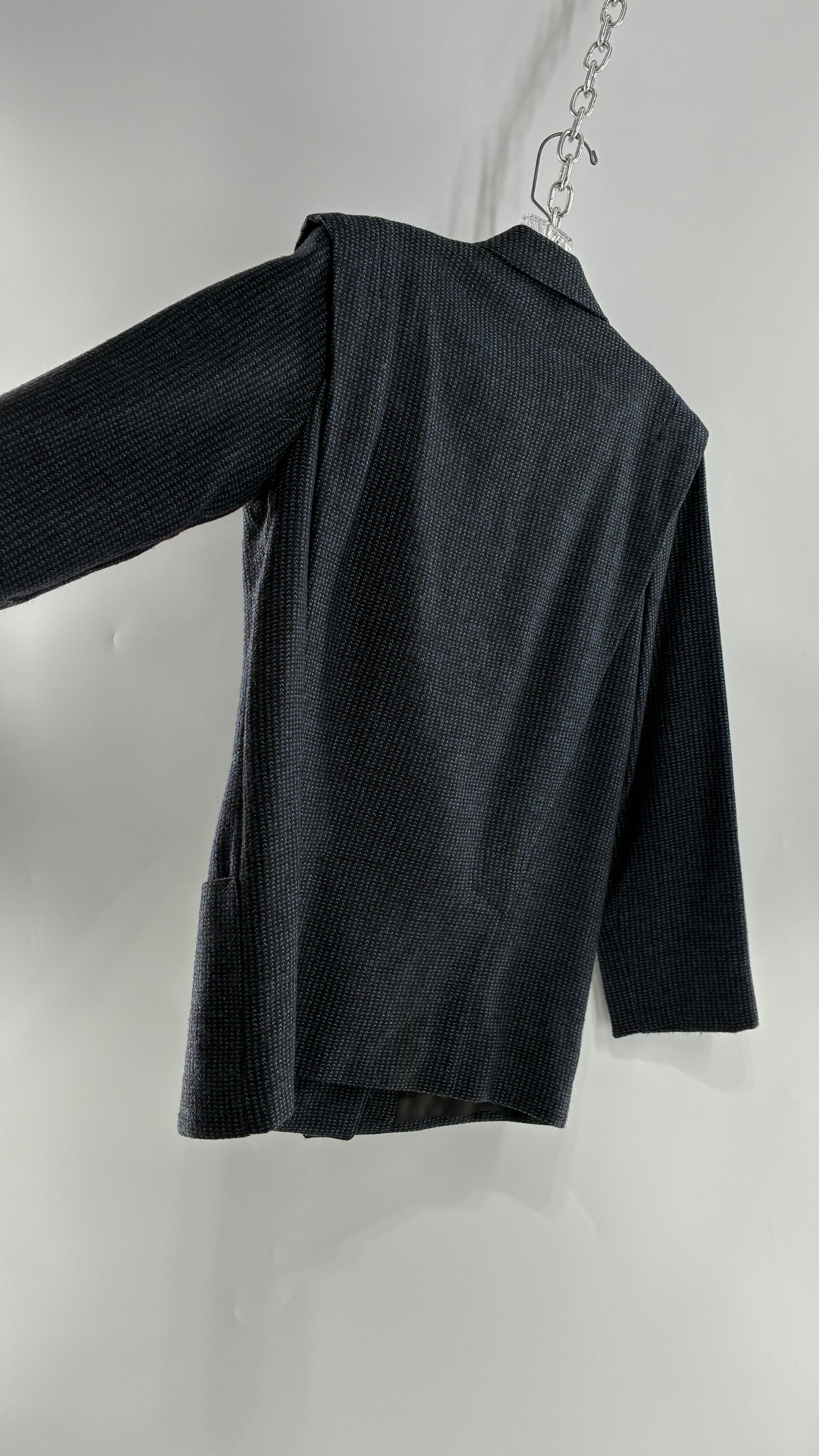 Vintage CHRISTIAN DIOR Navy Woven Maxi Skirt and Oversized Lapel Style Blazer with Padded Shoulders (8)