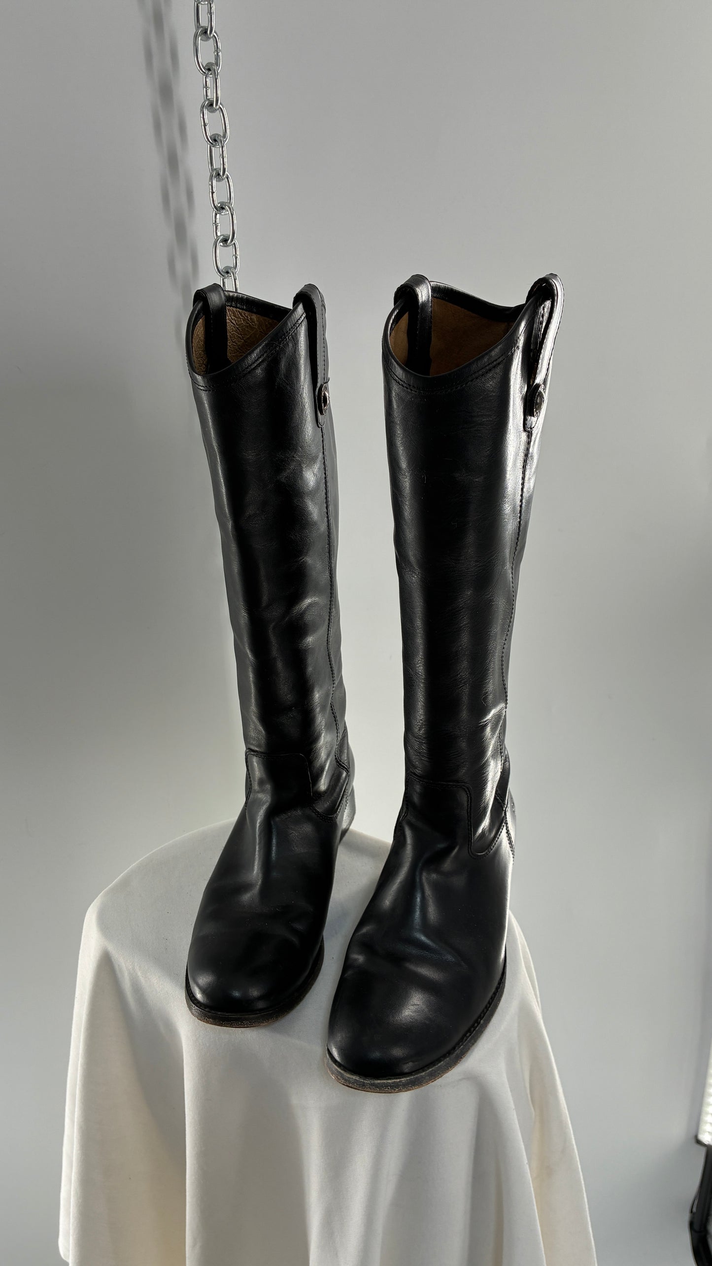 Vintage FRYE Melissa Tall Black Leather Button Boot Made in Mexico (7.5)