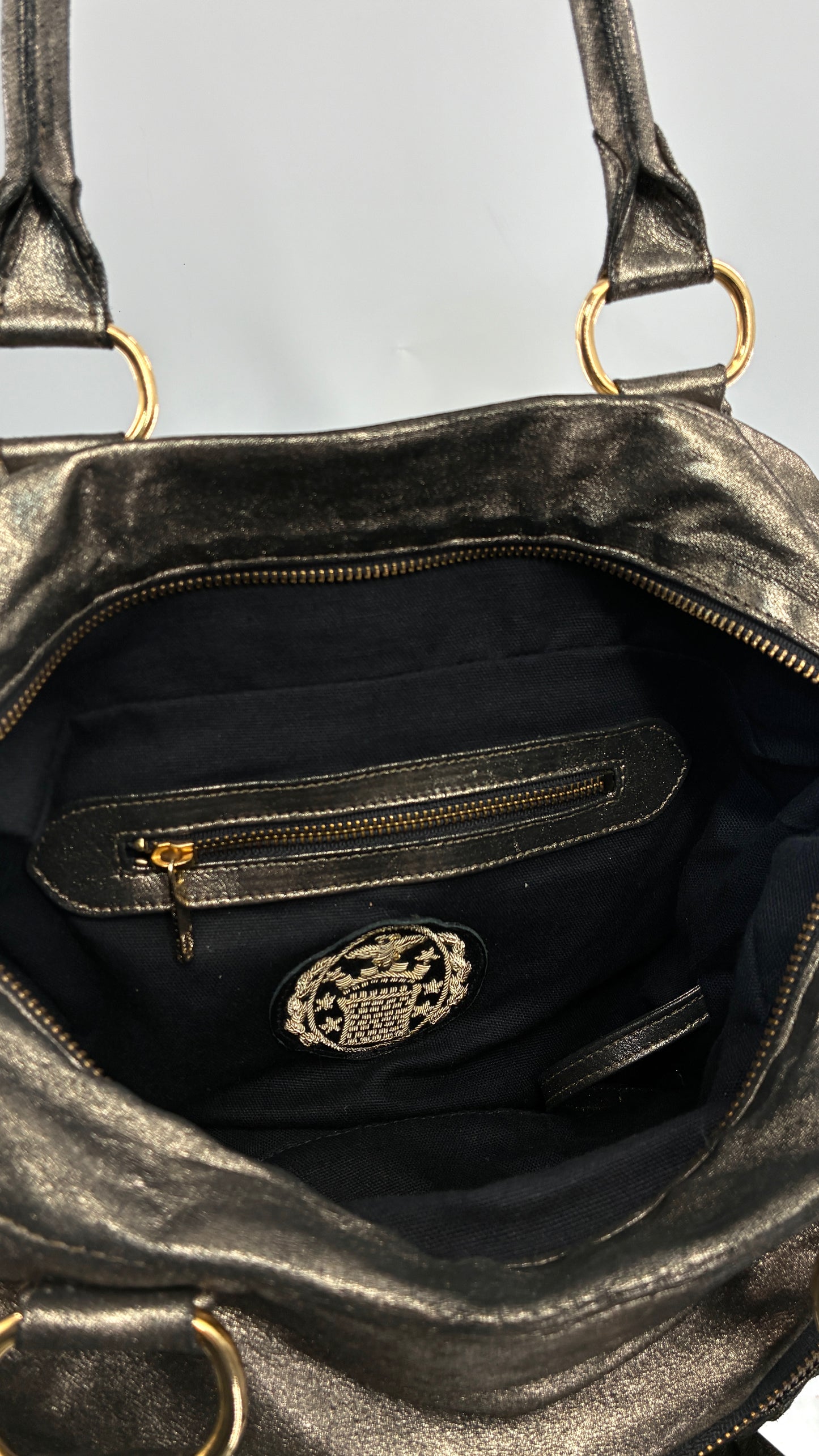 Vintage TORREGROSSA Metallic Gold Bag with Pocketed Front and Gold Hardware