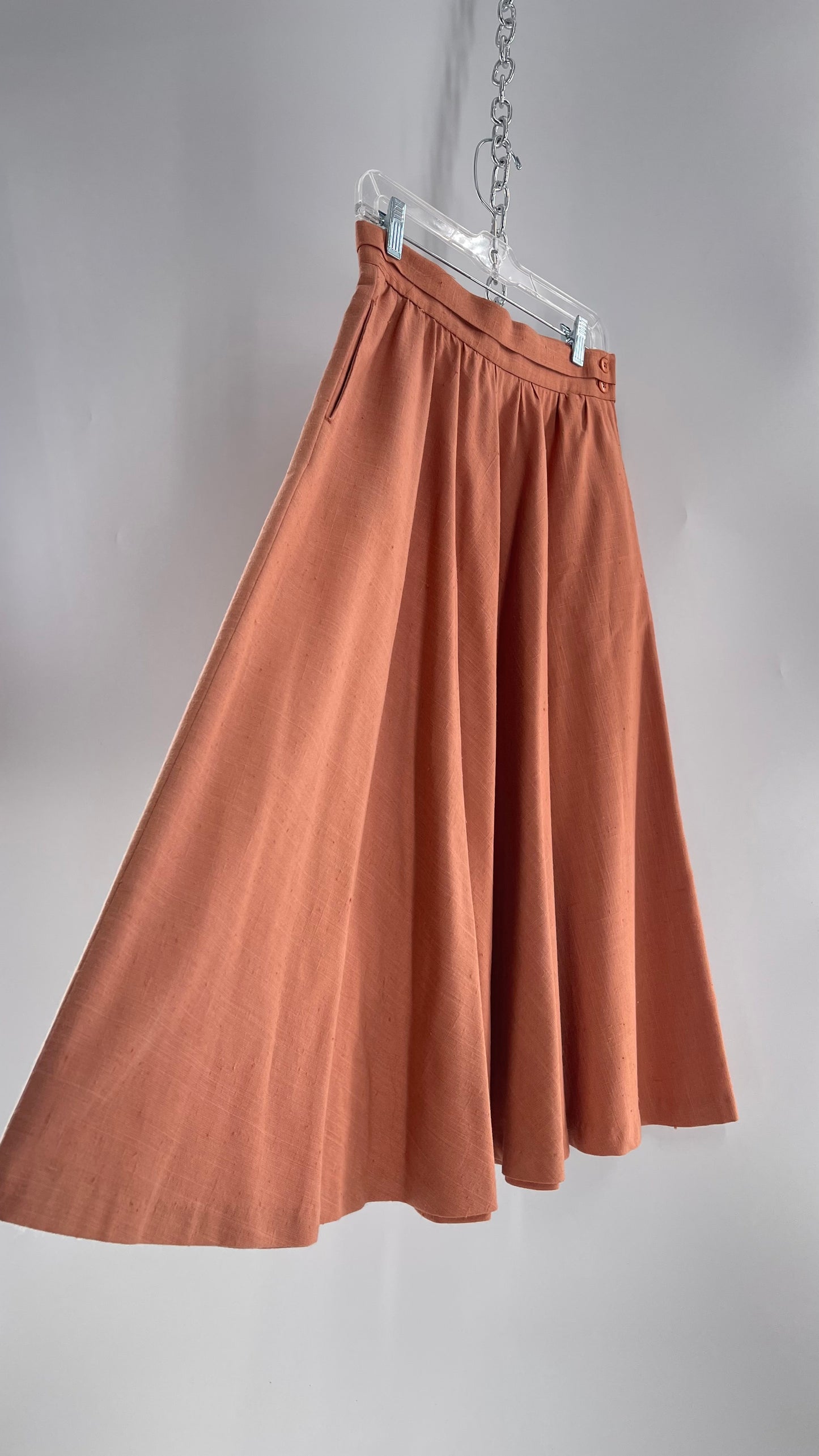 Vintage David N Linen Look Apricot Pink/Orange Circle Skirt with Pockets (9/10)